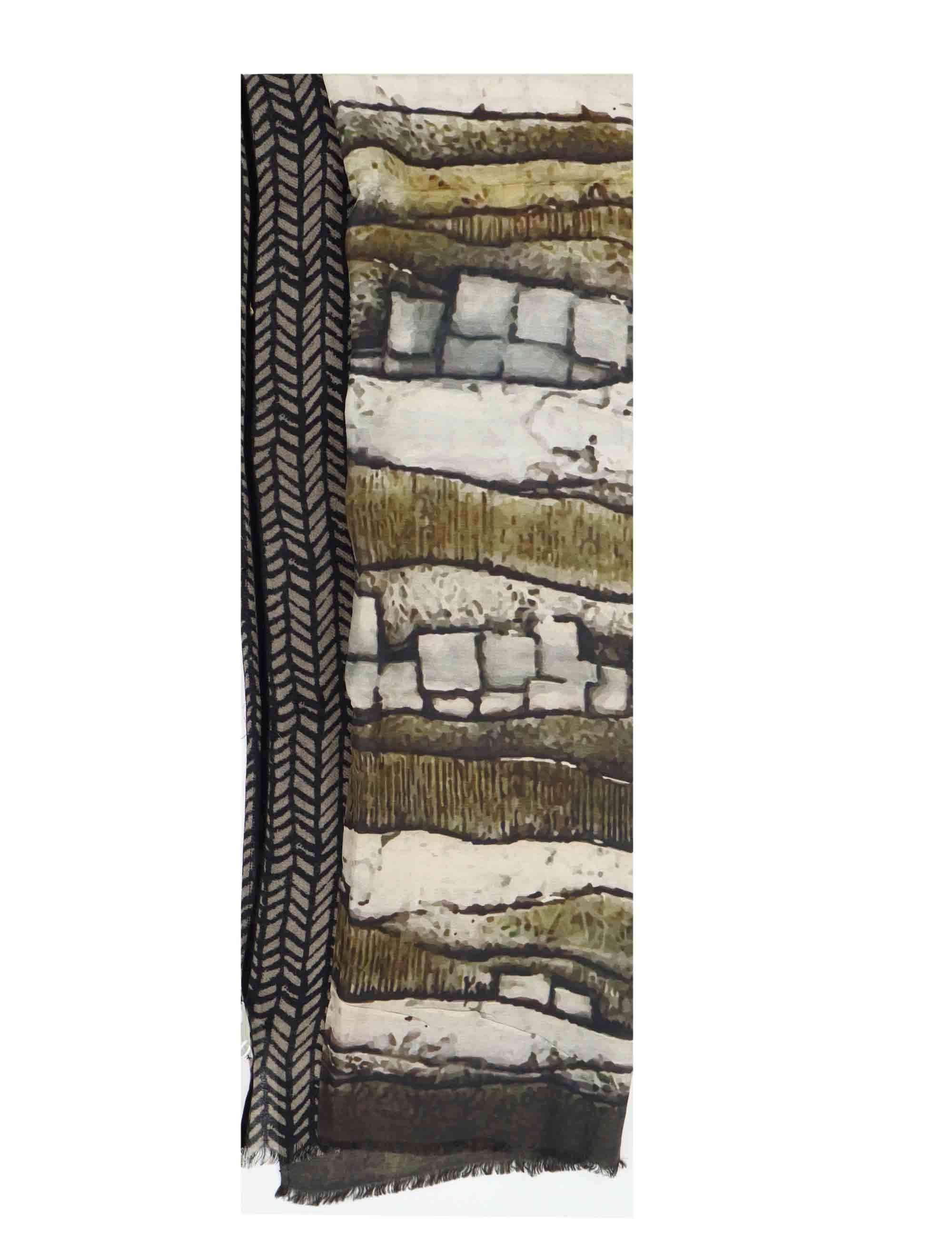 Sciarpe donna in misto seta verde stampata a fantasia 61260057 0006 Pyaar 