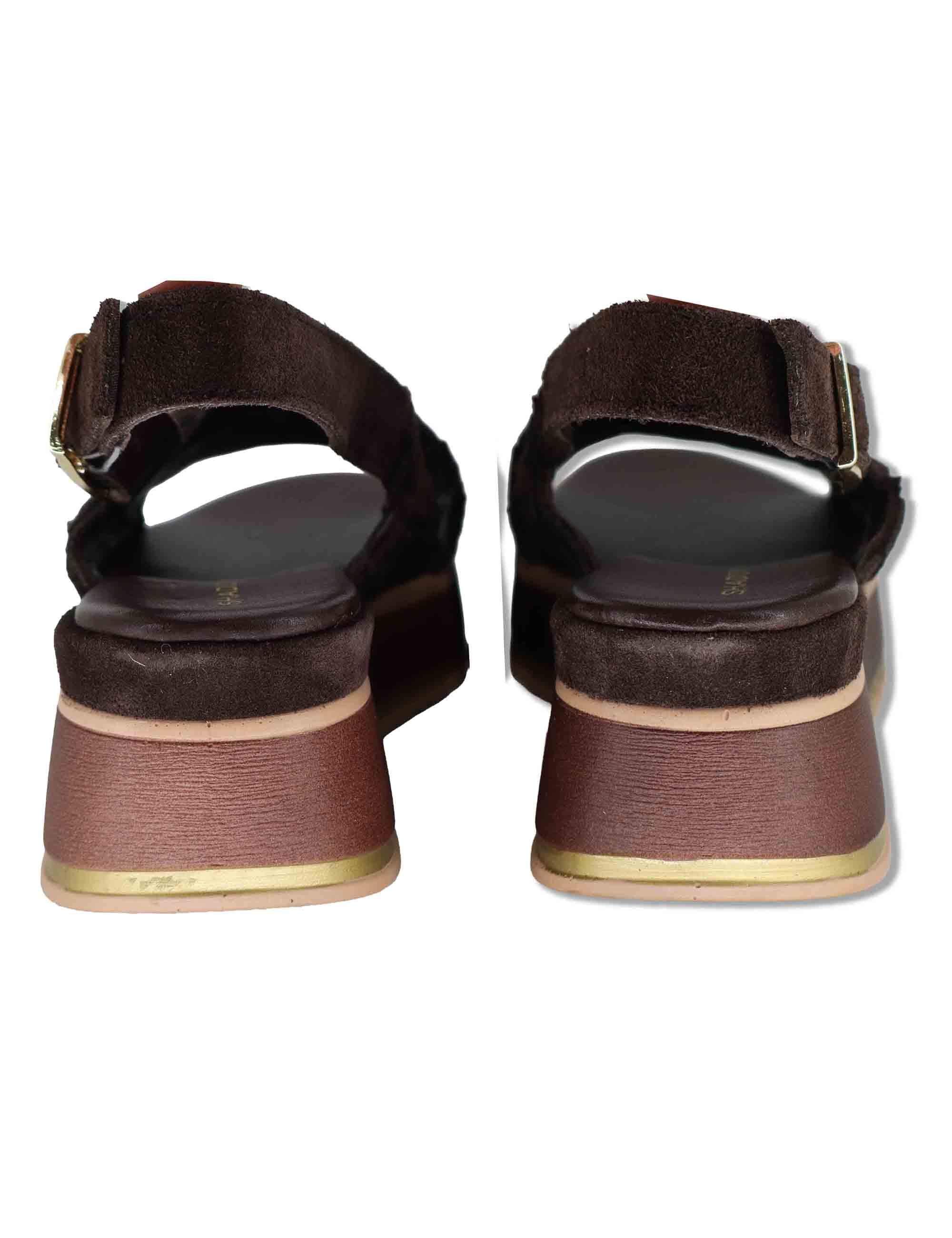 Sandali donna slingback in camoscio marrone con zeppa in gomma SP261381 014 Spatarella 