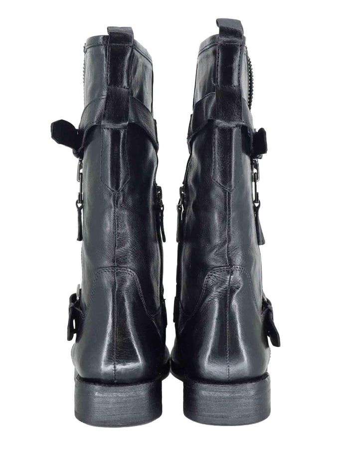 Stivaletti donna in pelle nera con tacco basso e cinturini 252-22-23 BLACK Zolfo 