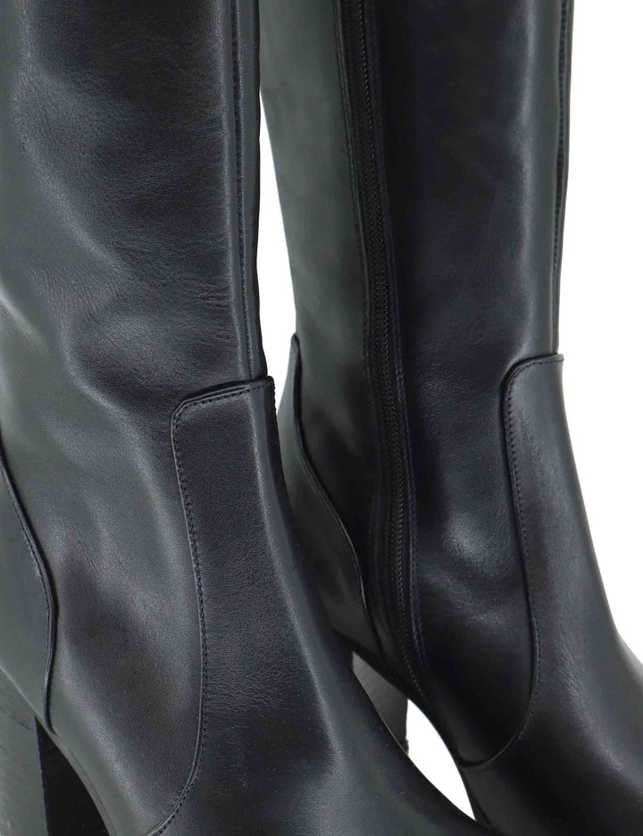 Stivali donna in pelle nera tacco alto 9780SLIM 001 Les Venues 