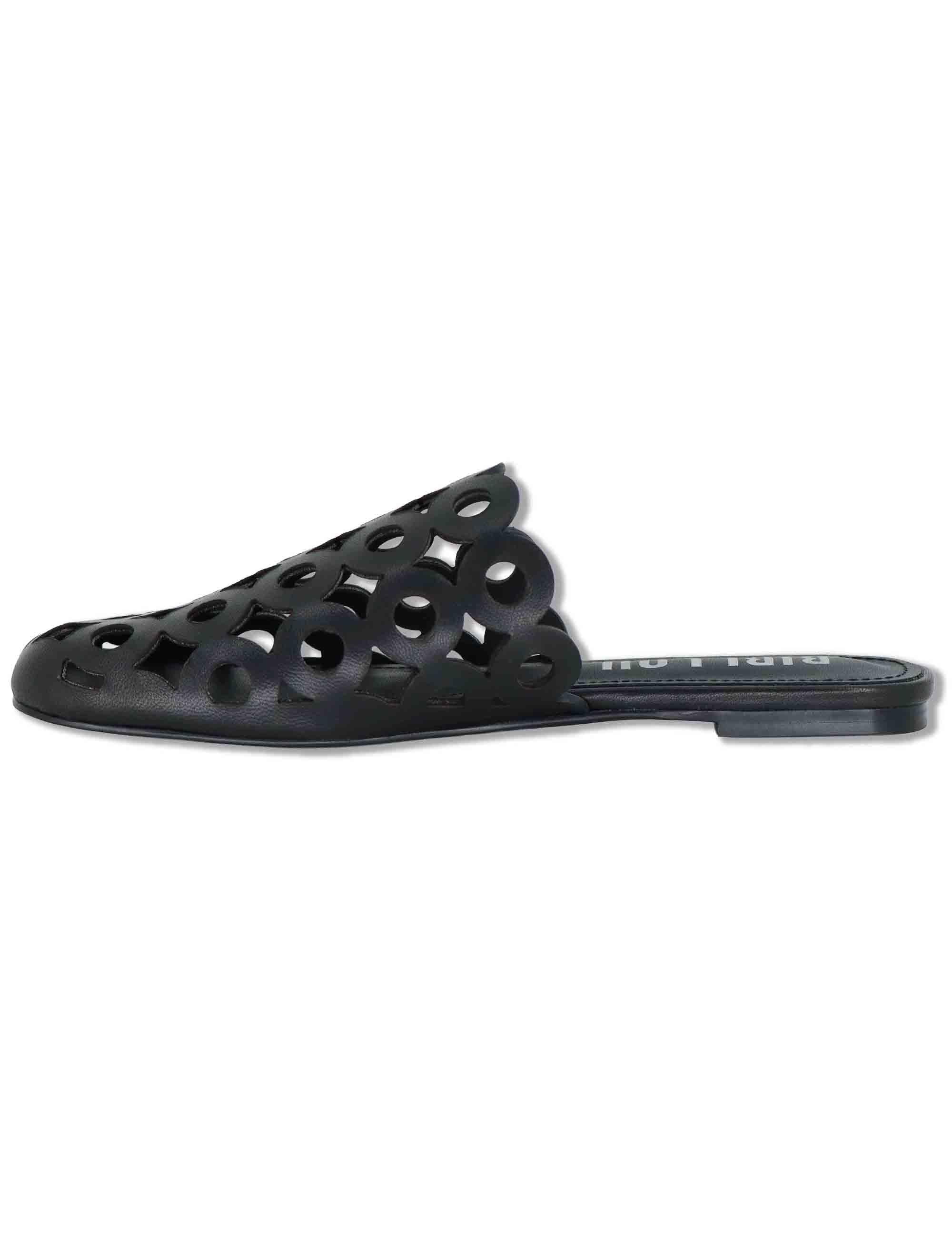 Sabot donna in pelle nera forata tacco basso Oribu 629Z10VK 03-NEGRO Bibi Lou 
