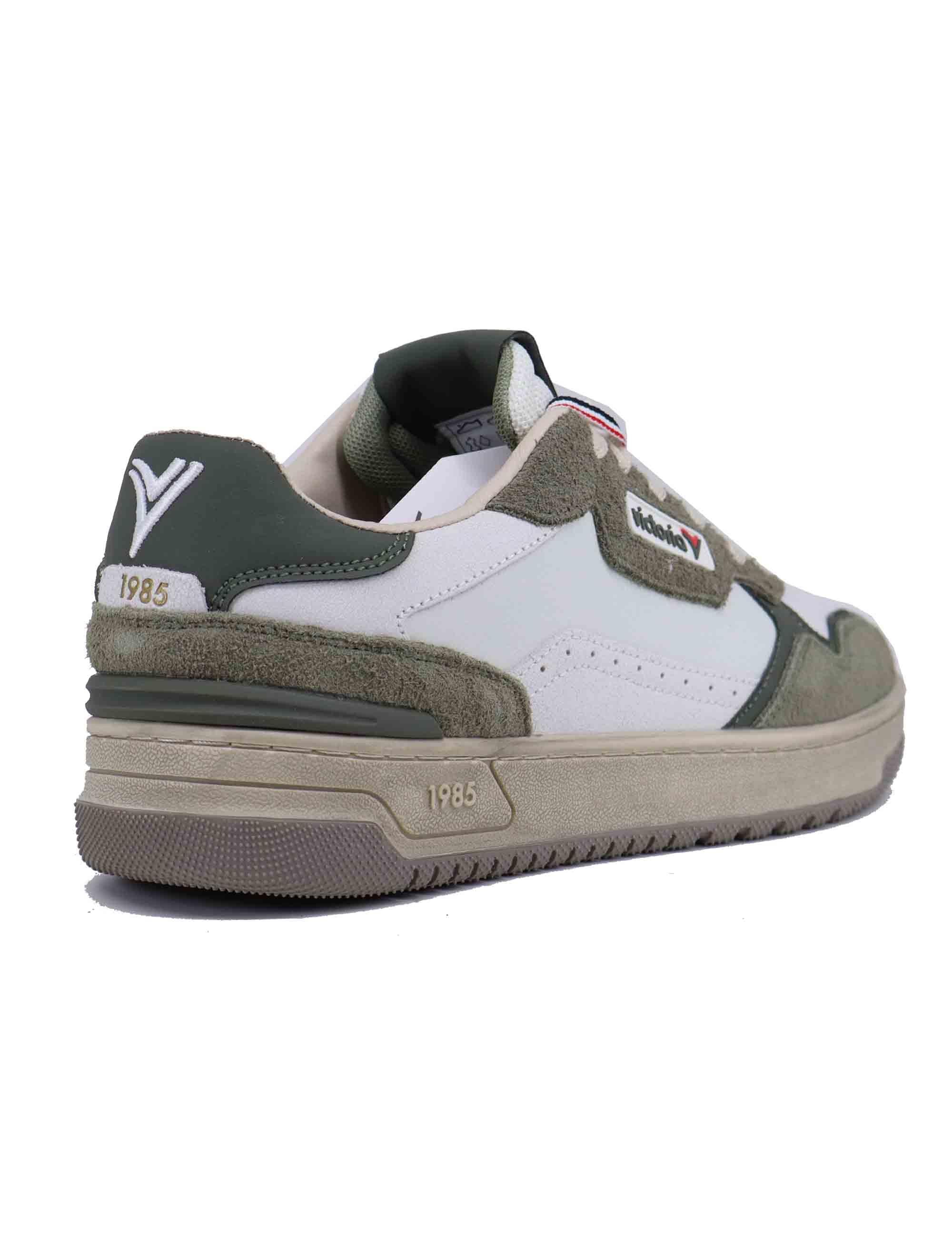 Sneakers uomo in pelle bianca con riporti verde 8800120 Kaki Victoria 