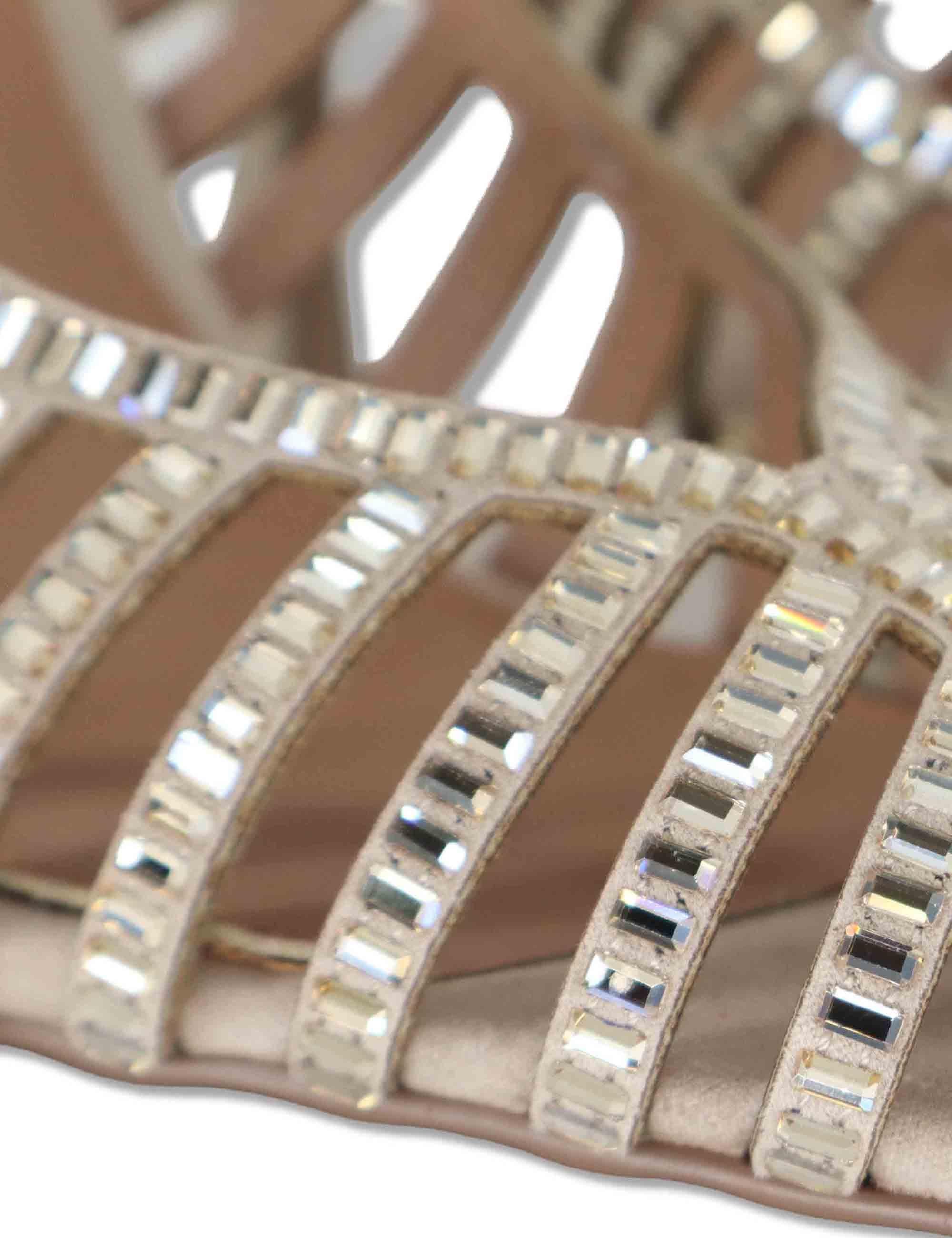 Sandali donna in camoscio e borchie oro con tacco alto e cinturino posteriore W4700505 543H Exe 