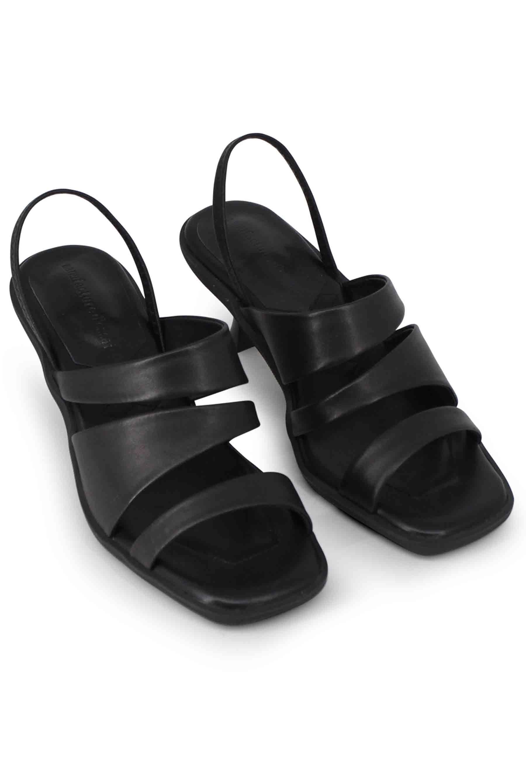 Sandali slingbak donna in pelle nera con suola in gomma e tacco colorato BO1420 001 Manufacture D'Essai 