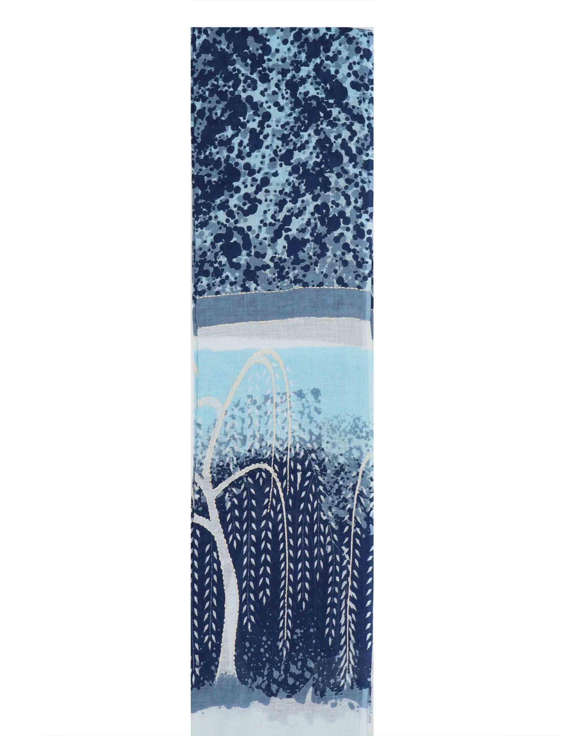 Stole maxi donna in misto lino e cotone blu a fantasia Salice 60260006 0035 Pyaar 