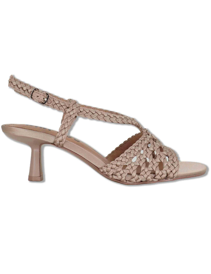 Sandali donna slingback in pelle intrecciata nude con tacco sottile Kou 702Z75VK 47-NUDE Bibi Lou 