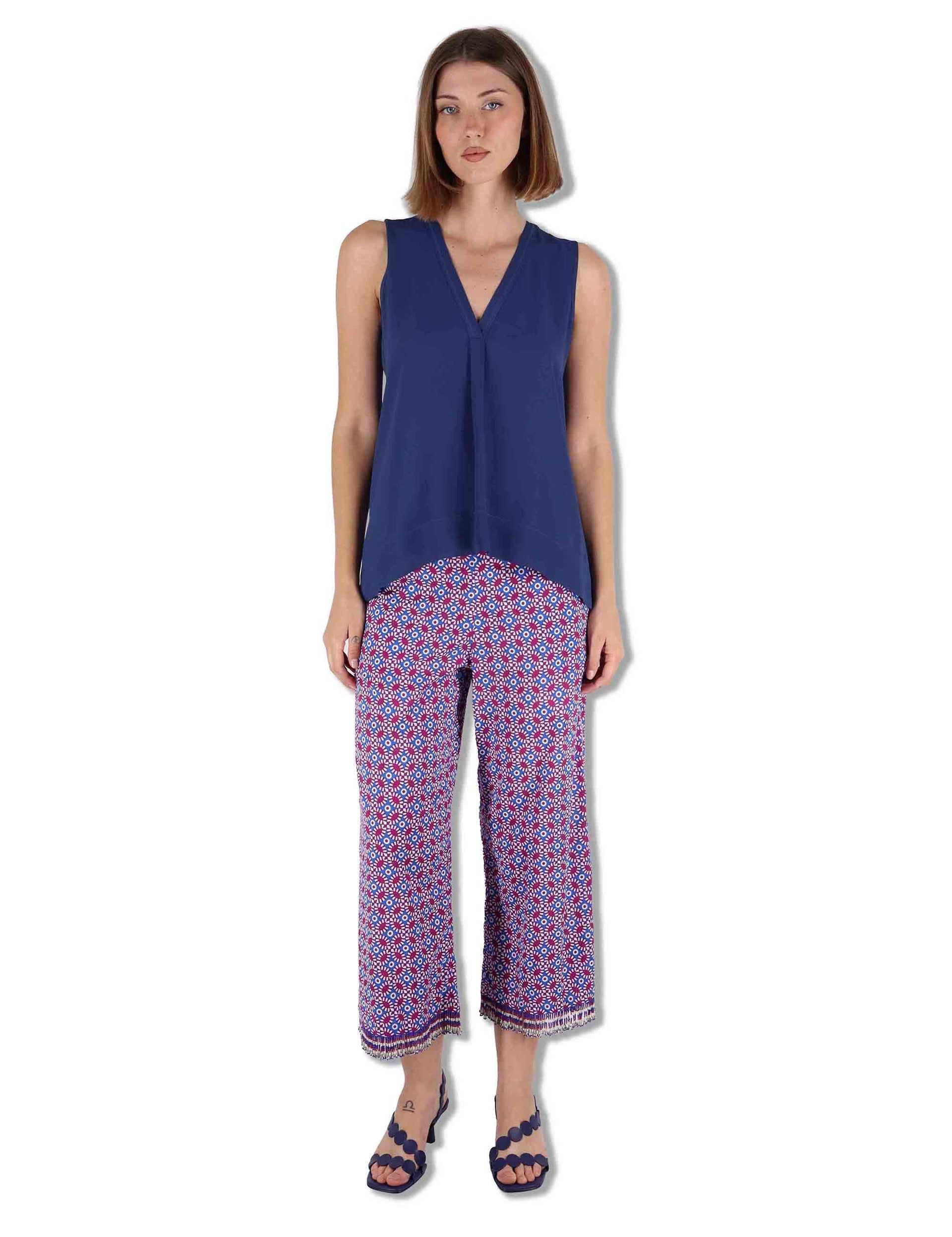 Top donna Fluid Crepe in seta blu senza maniche maniche scollo a V JP554050672 80043 Maliparmi 