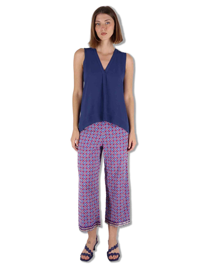 Top donna Fluid Crepe in seta blu senza maniche maniche scollo a V JP554050672 80043 Maliparmi 