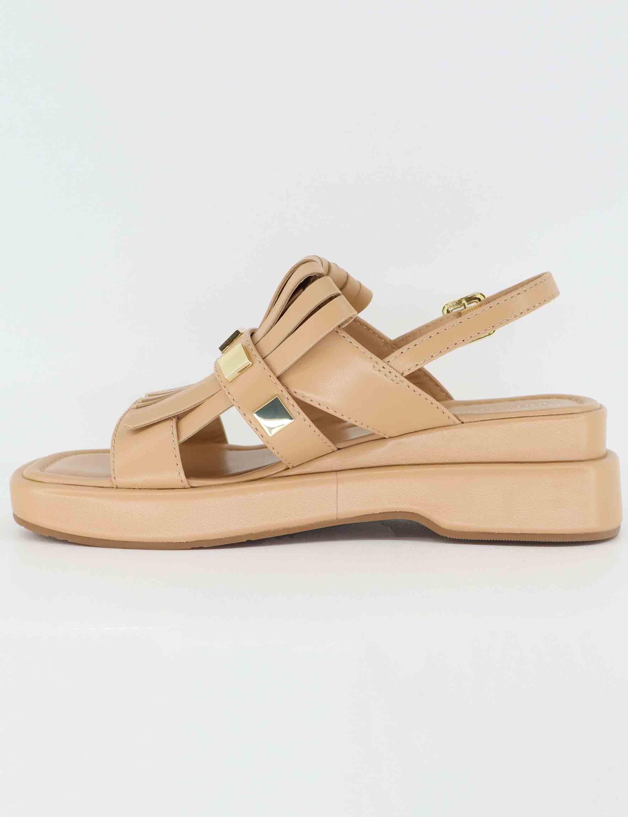 Sandali donna in pelle beige con frange e zeppa BL4903X 017G Bruno Premi 