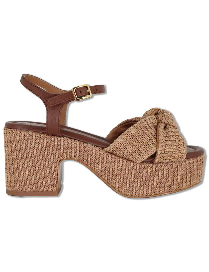 Sandali donna in pelle intrecciata marrone con cinturino e zeppa alta KASIDI RH GRA BOMBON Unisa 