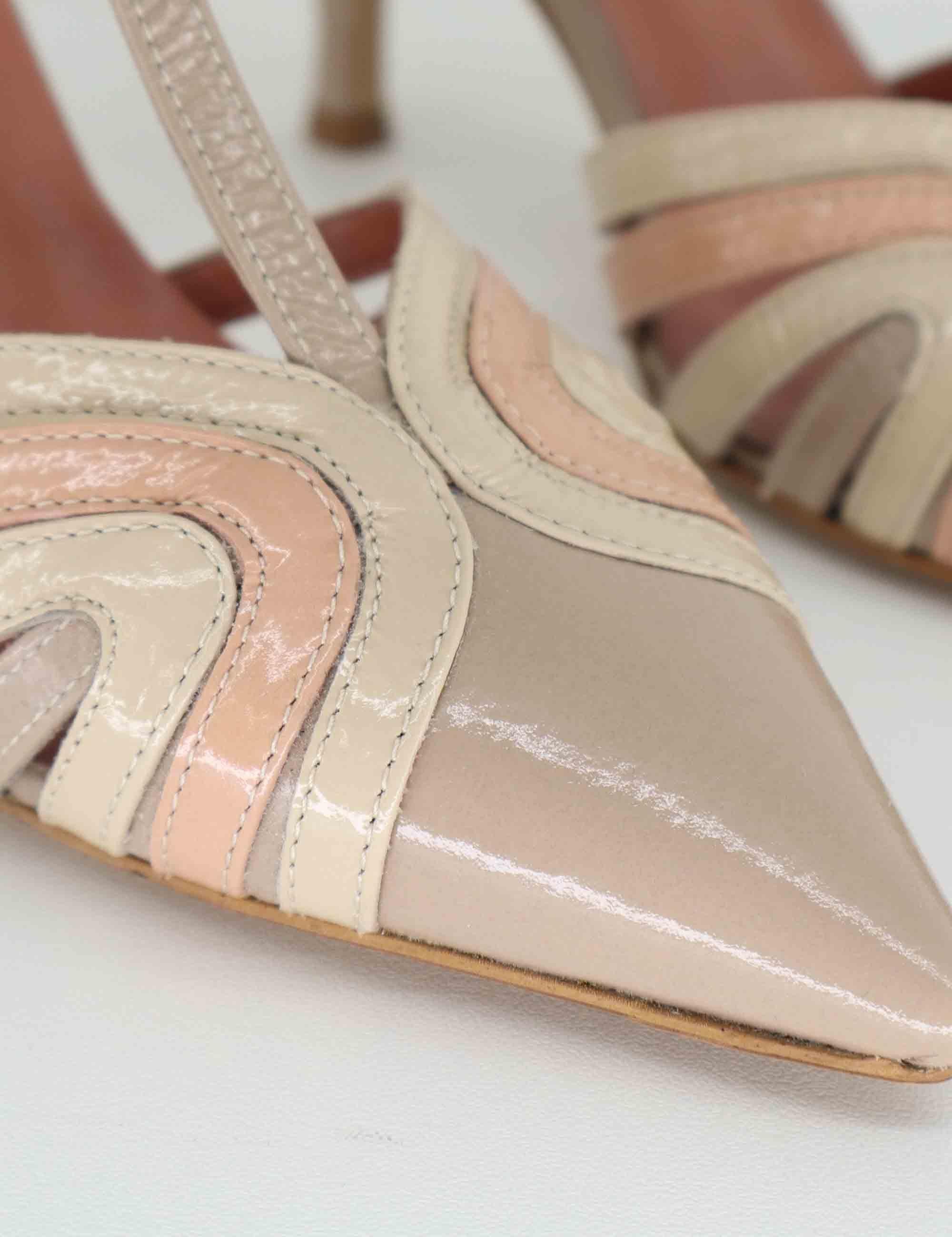 Slingback donna in vernice beige tacco alto 8745R 023 Les Venues 