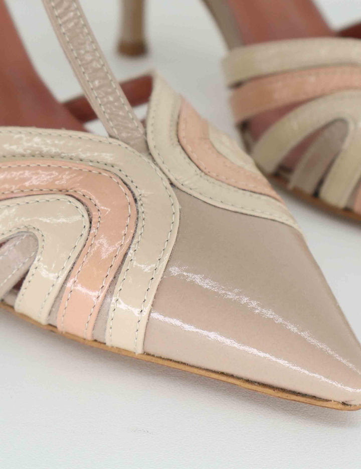 Slingback donna in vernice beige tacco alto 8745R 023 Les Venues 