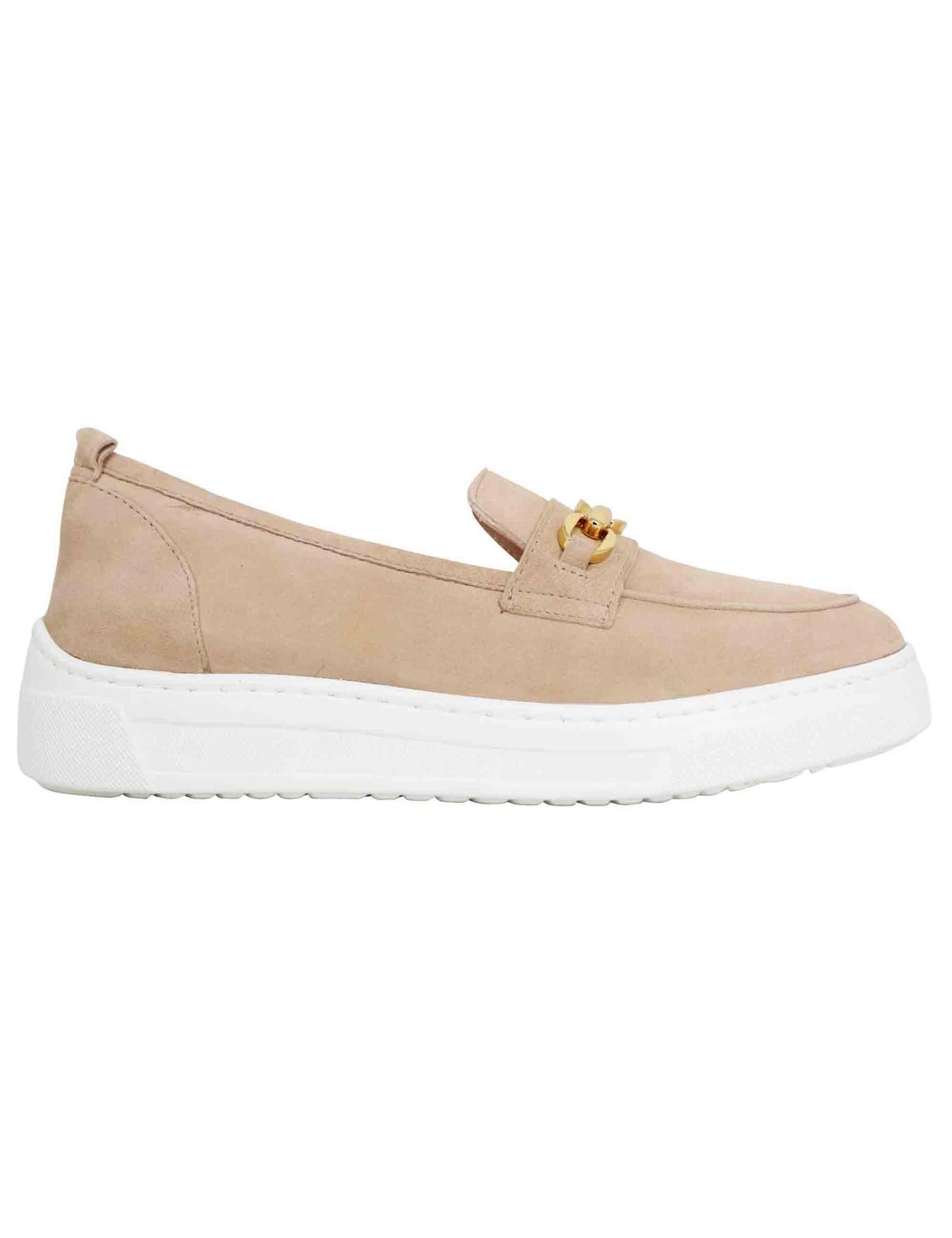 Mocassini donna in pelle scamosciata nude con zeppa in gomma FINDAY KS SKIN Unisa 