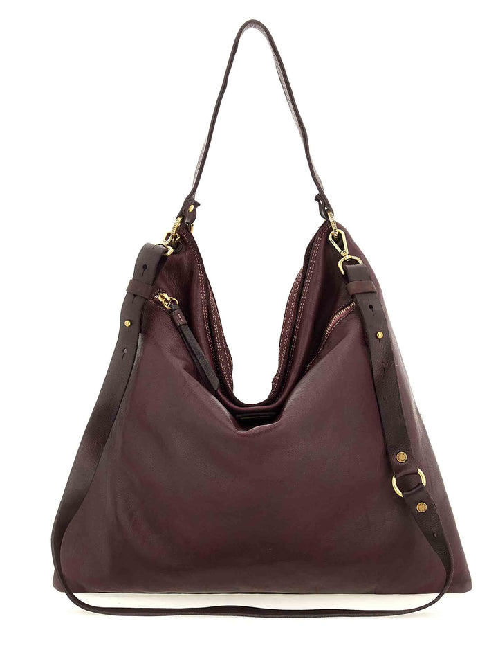 Borsa donna a spalla maxi Ada in pelle e camoscio prugna multi riga L012943ND X2917 C3507 Caterina Lucchi 