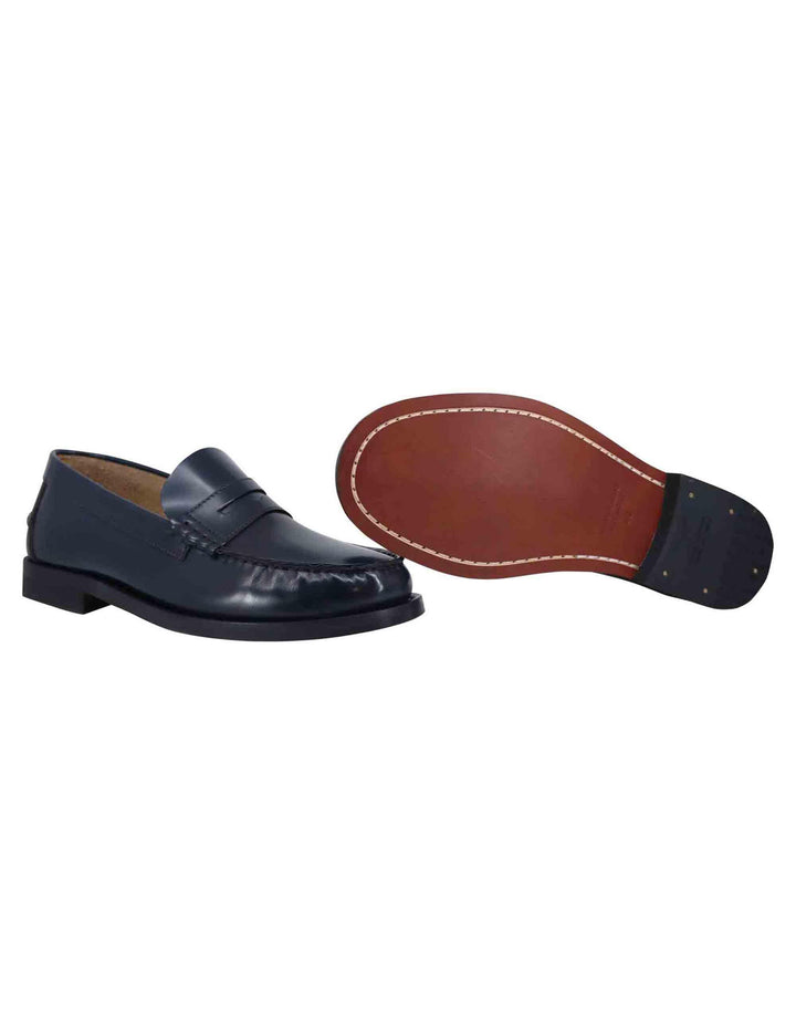 Mocassini uomo in pelle blu con suola in cuoio cucita 22881 VN6 002 Antica Cuoieria 