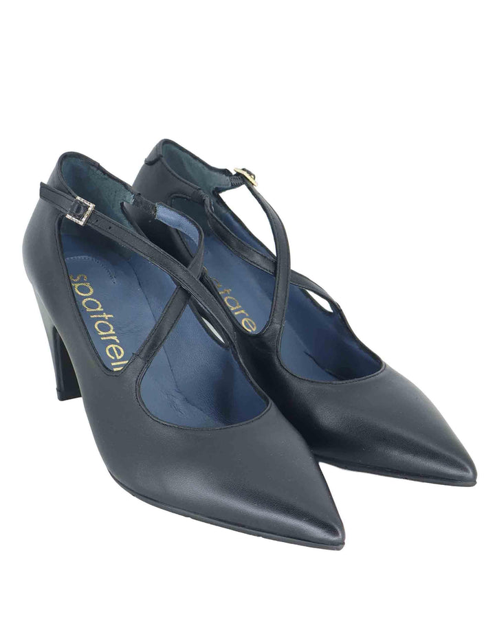 Decollete donna in pelle nera con doppio cinturino e tacco alto SP2311 001 Spatarella 