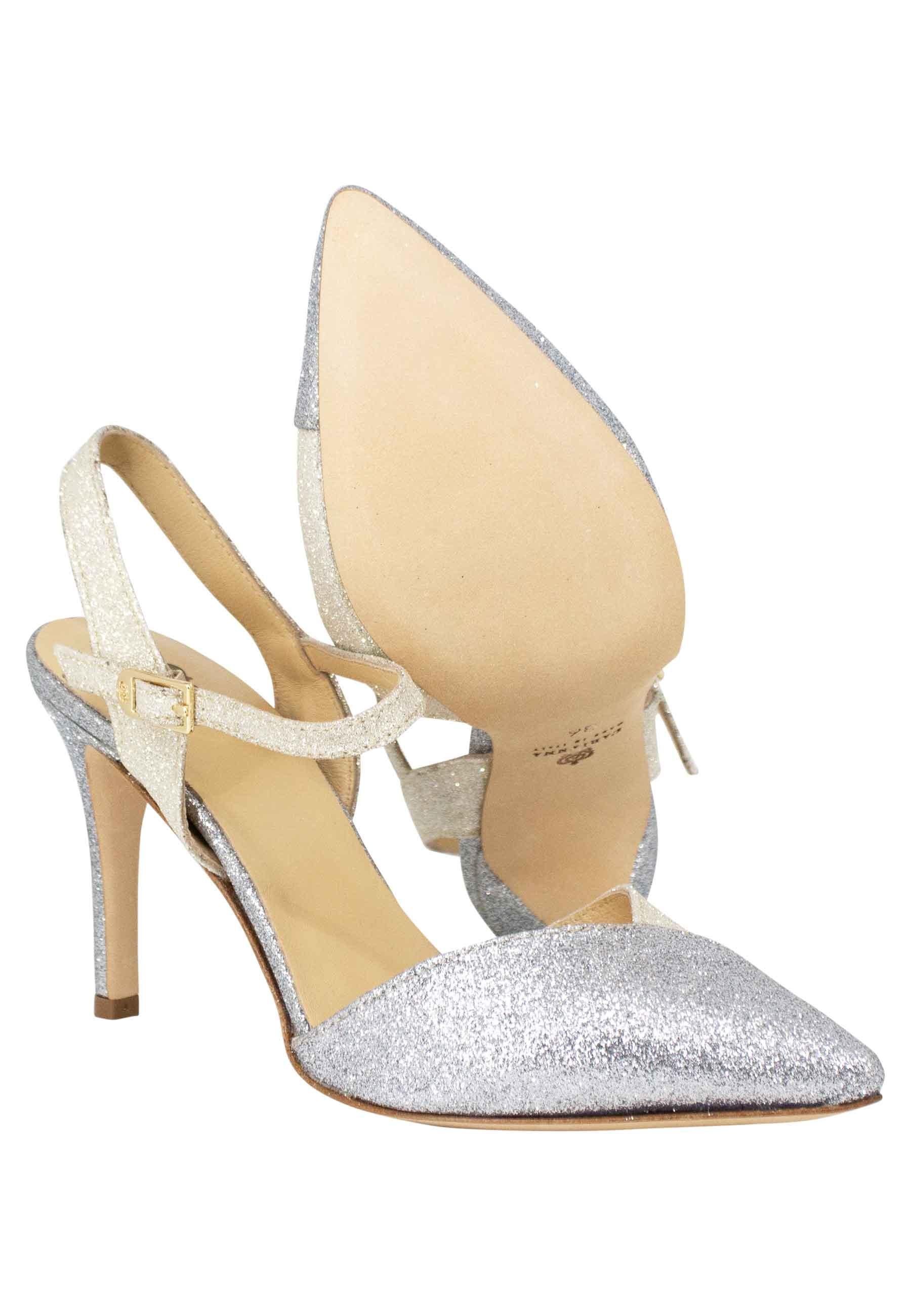 Sandali donna in glitter argento con cinturino alla caviglia DE1542 612 L'Arianna 