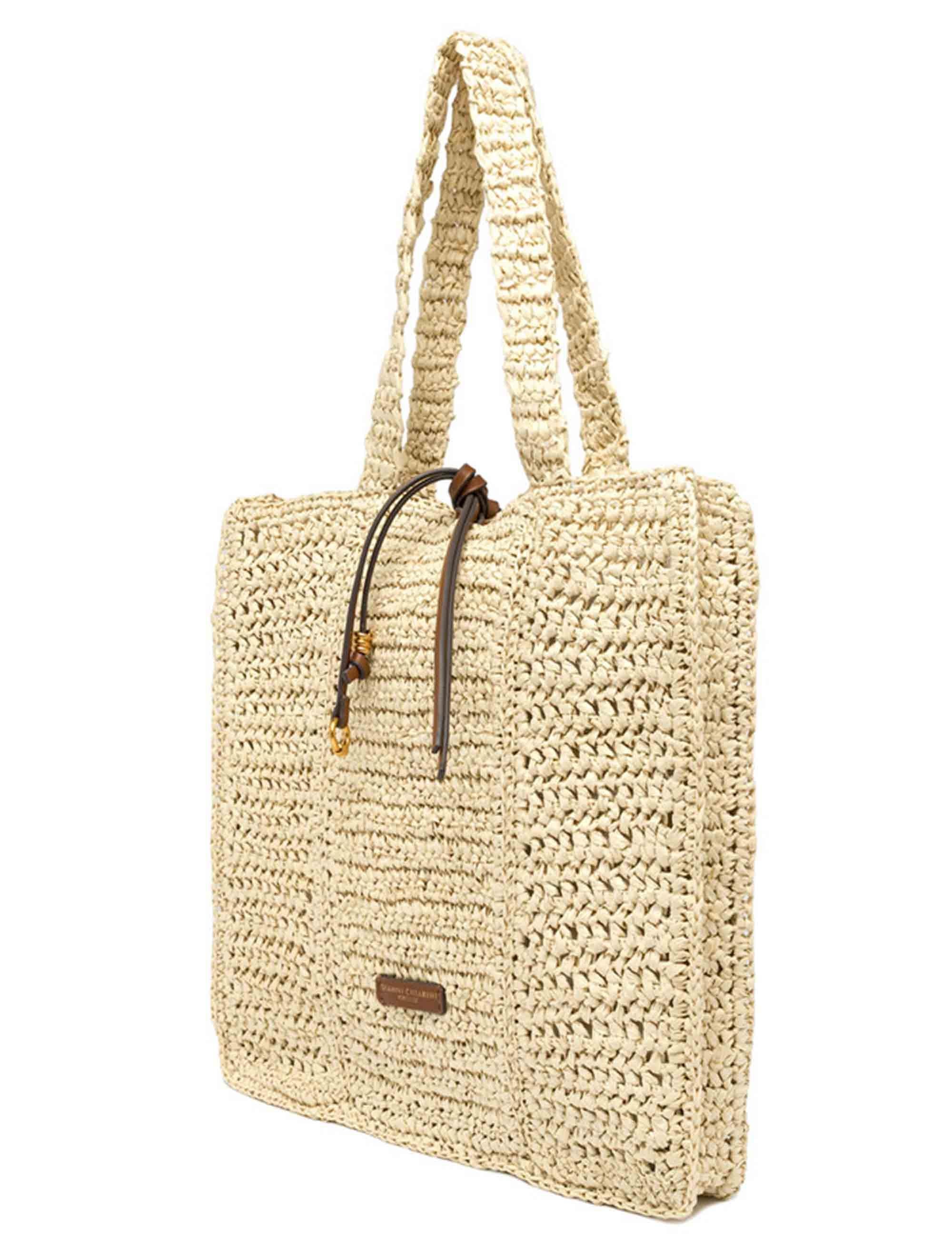 Borse Shopper donna Nefili in paglia naturale con manico e chiusura in pelle BS11955 COMM STR-CRCH 850 Gianni Chiarini 