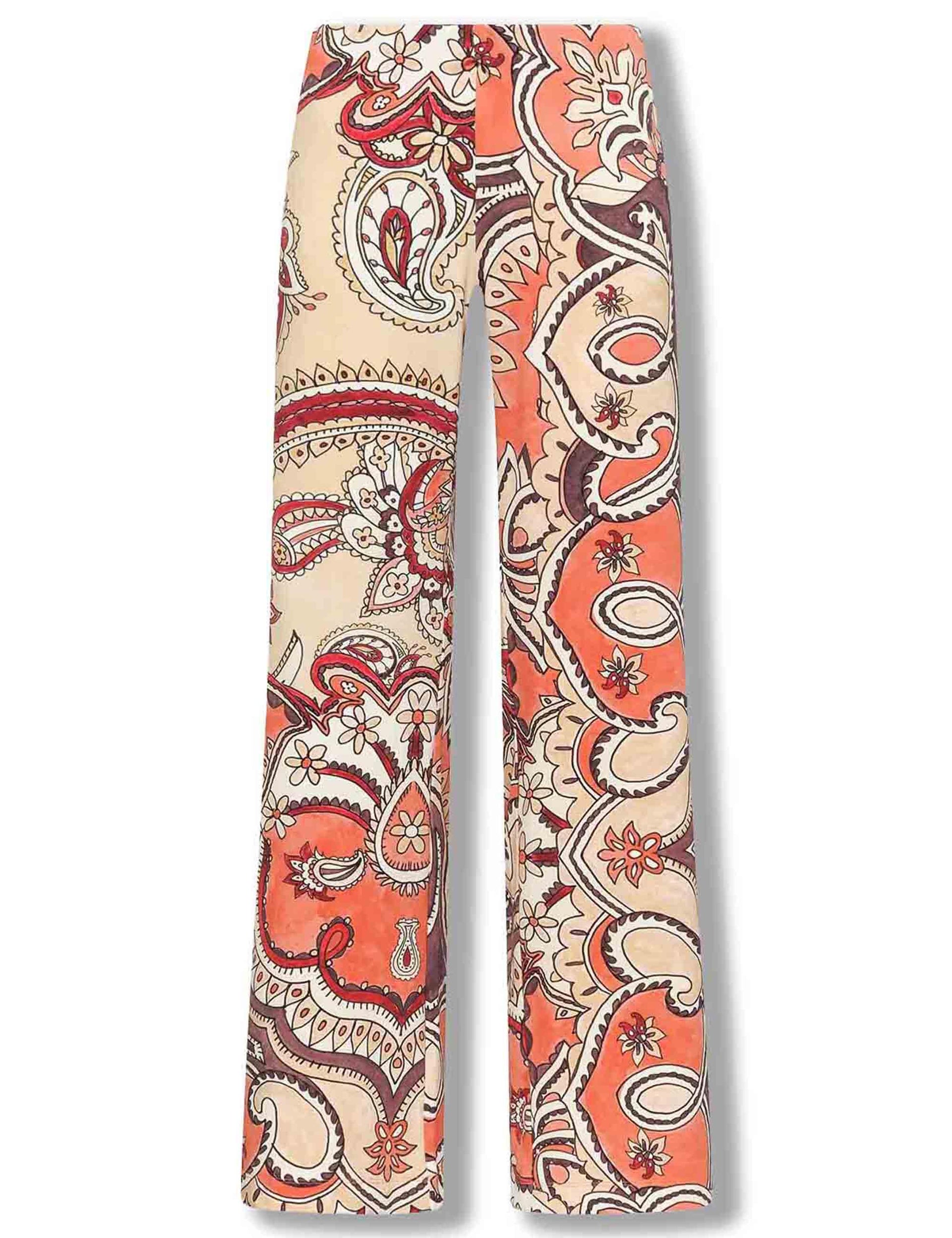 Pantaloni donna Hippie Lotus in tessuto leggero salmone e bianco a fantasia JH400970671 B3107 Maliparmi 