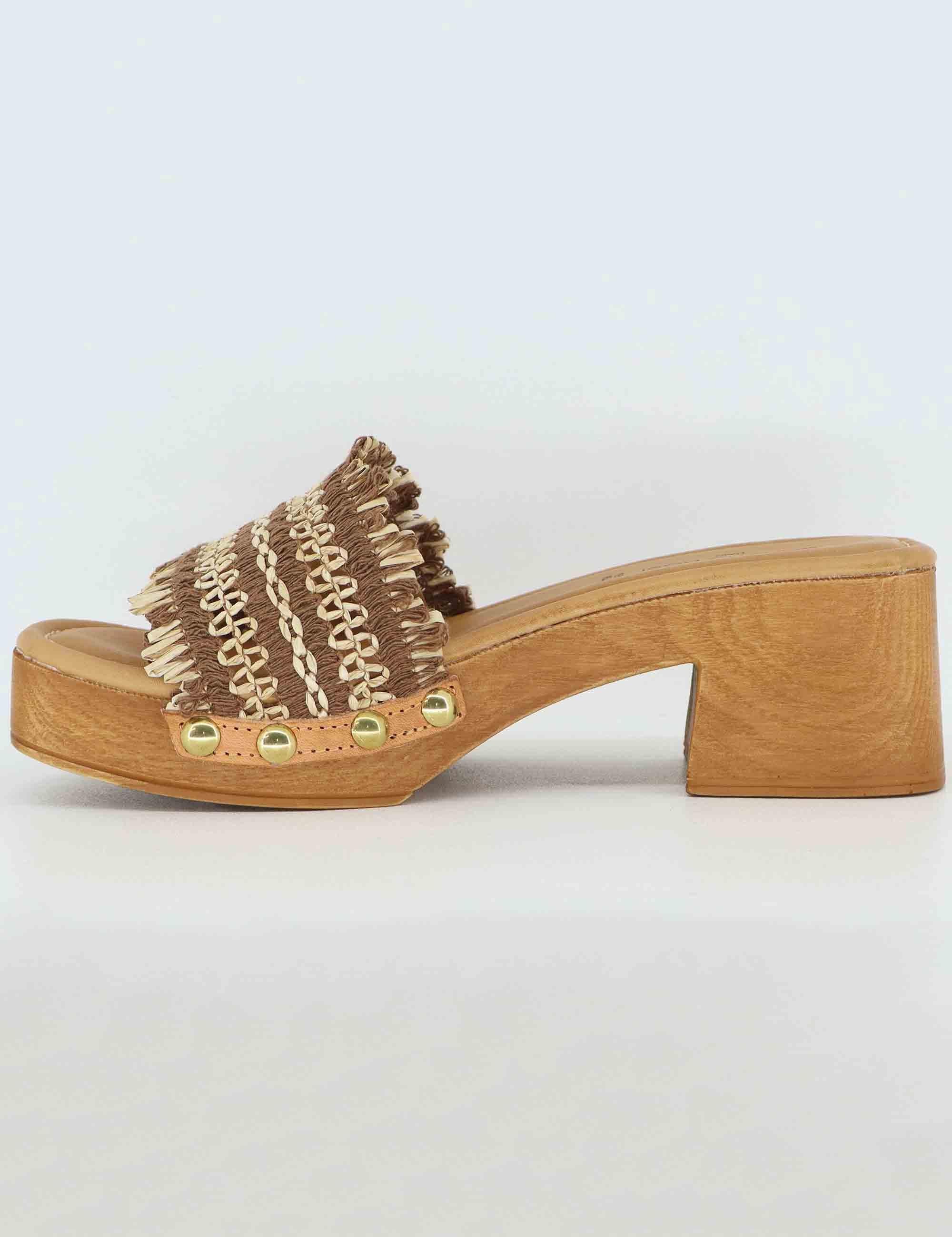 Sandali donna in rafia intrecciata cuoio con tacco in legno SR9234 014 Sandro Rosi 