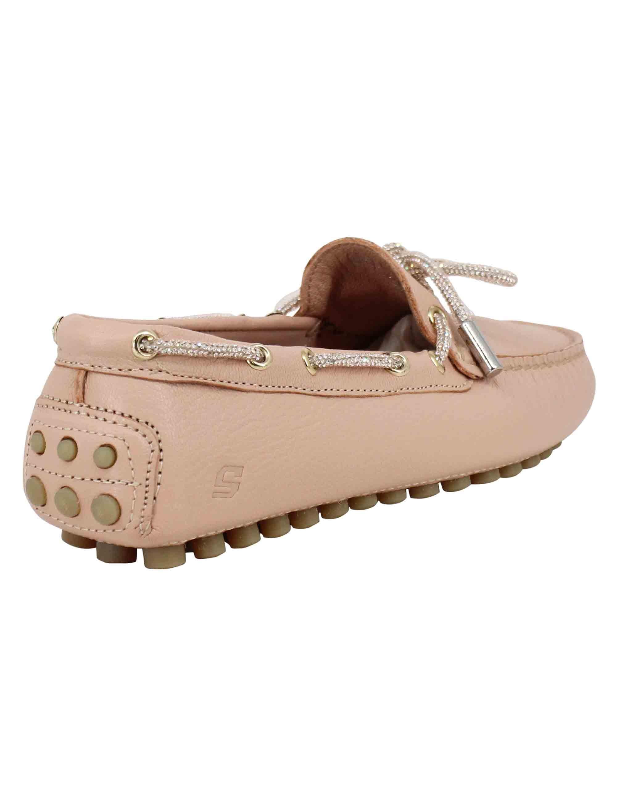 Mocassini donna in pelle rosa con fiocco in strass MOC SPELL 020 Stokton 