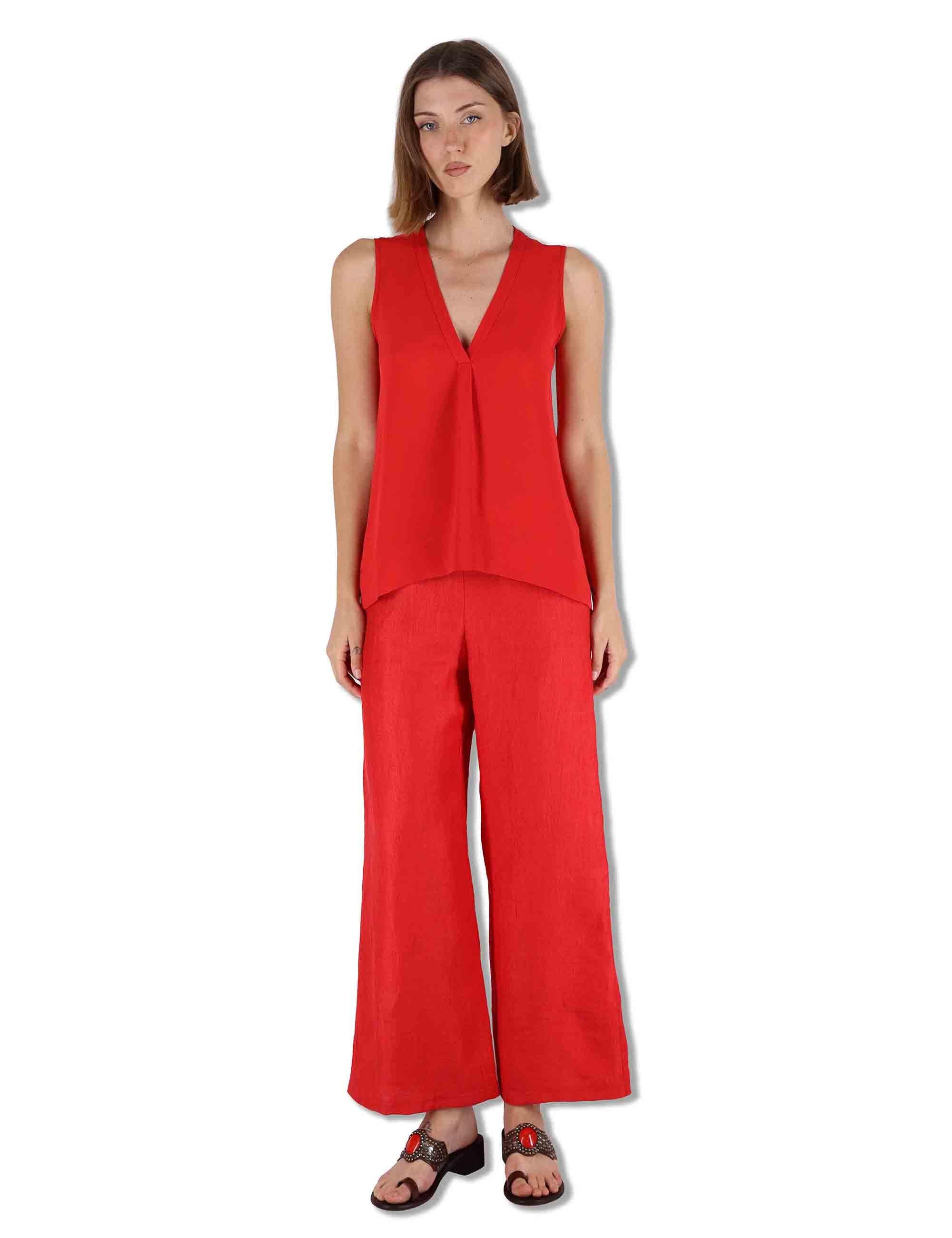 Top donna Fluid Crepe in seta corallo senza maniche scollo a V JP554050672 31013 Maliparmi 
