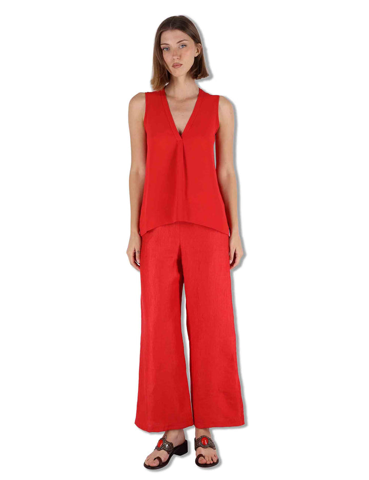 Top donna Fluid Crepe in seta corallo senza maniche scollo a V JP554050672 31013 Maliparmi 
