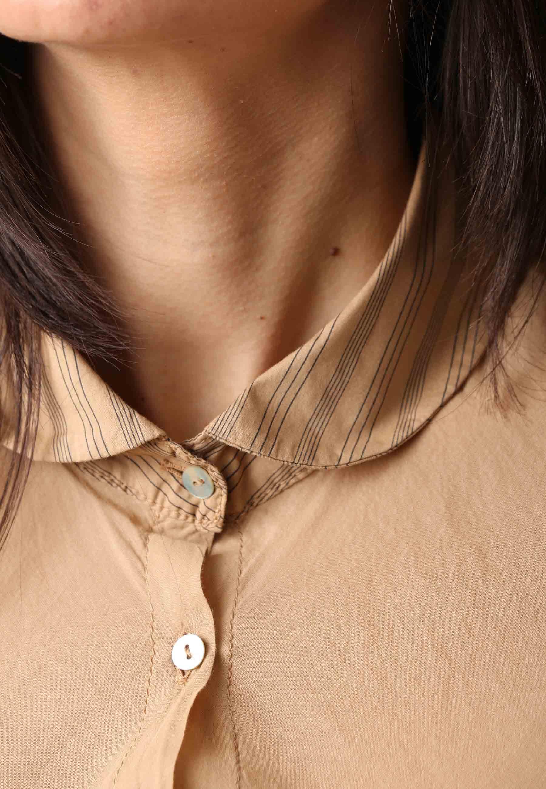 Camicia donna Cento in cotone beige manica 3/4 CENTO 302 TreBarraBi 