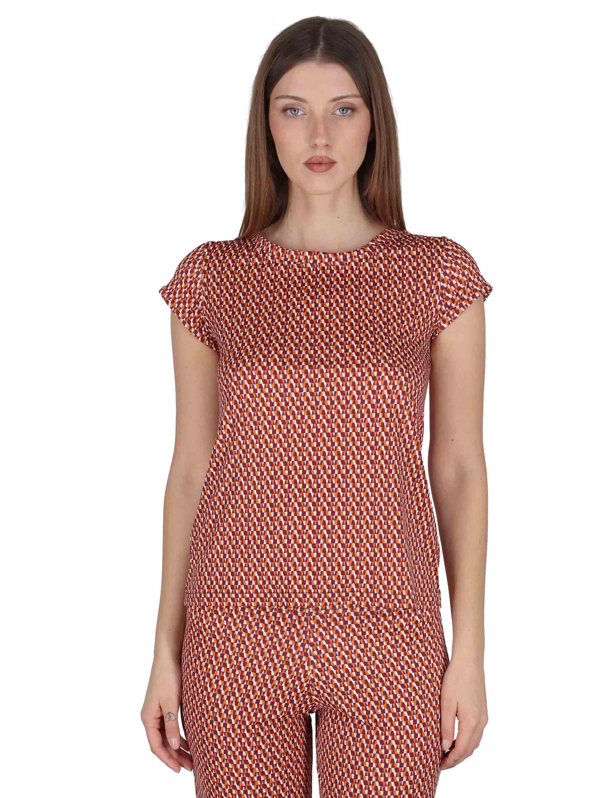 T-Shirt donna Basic in jersey arancione stretch a fantasia JFATS0001-E2818-1245 2102 Justmine 