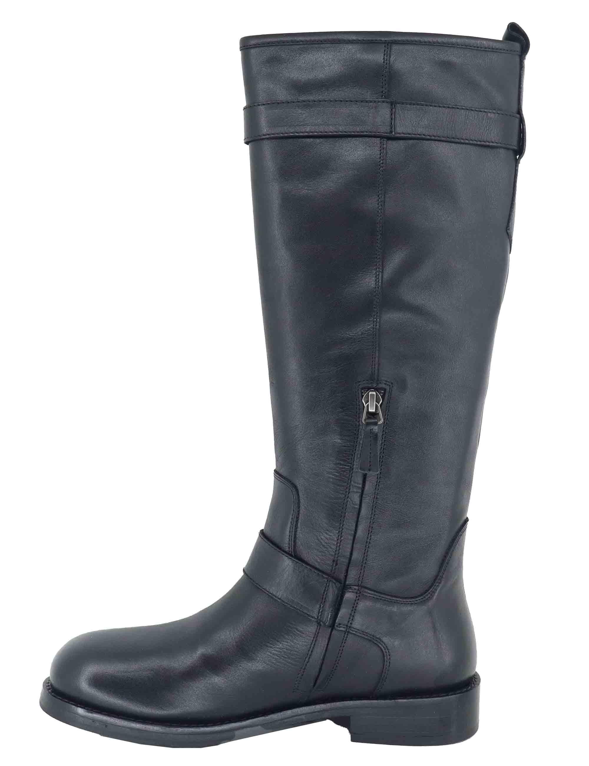 Stivali donna in pelle nera con tacco basso e cinturini 252-22-20 001 Zolfo 