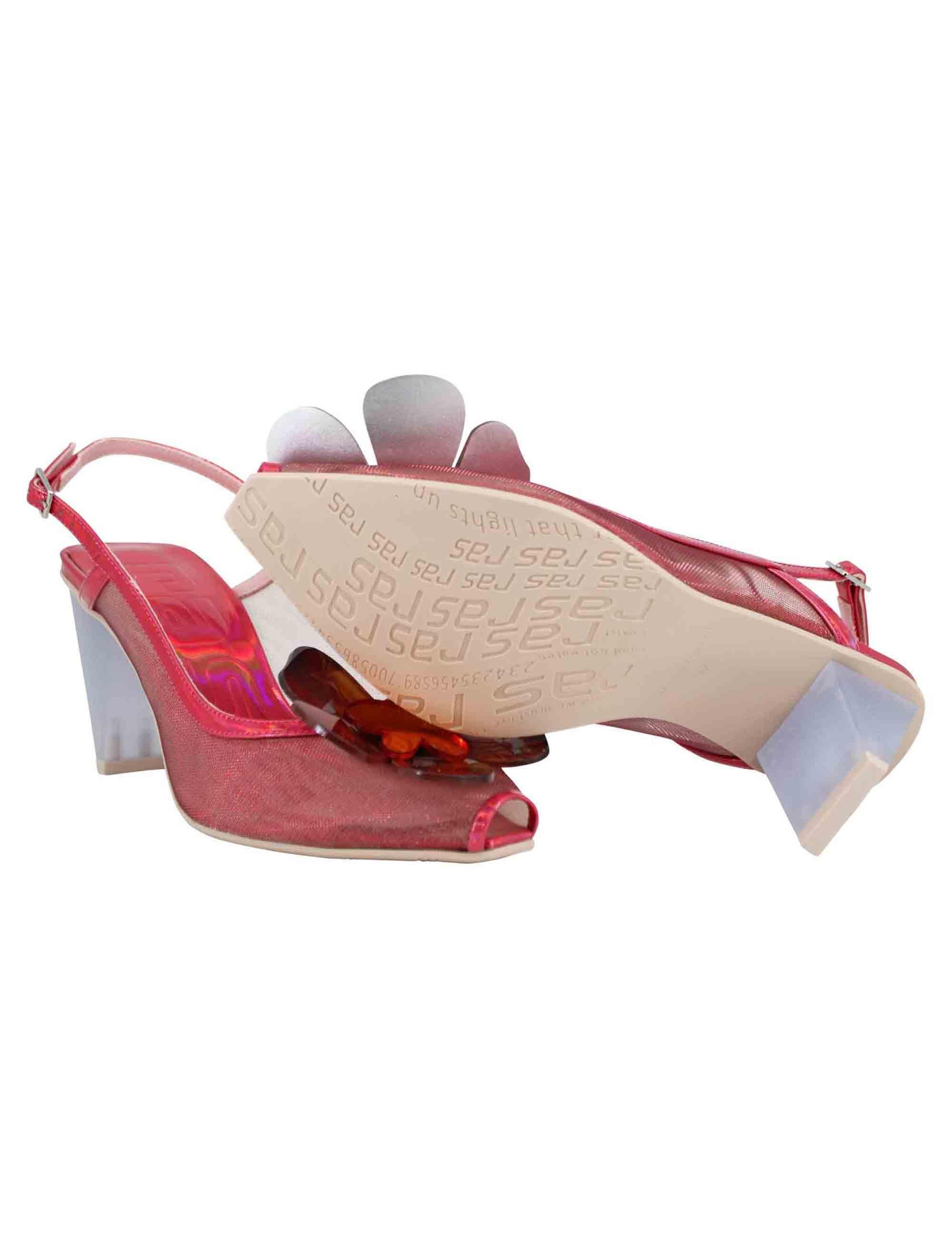 Decollete slingback donna in tessuto fuxia laminato con tacco alto 7608 050 Ras 