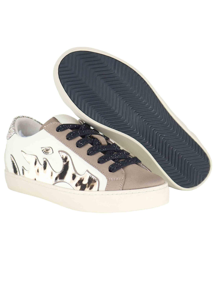 Sneakers donna in pelle off white con logo animalier D0196S10 95 Gamin 