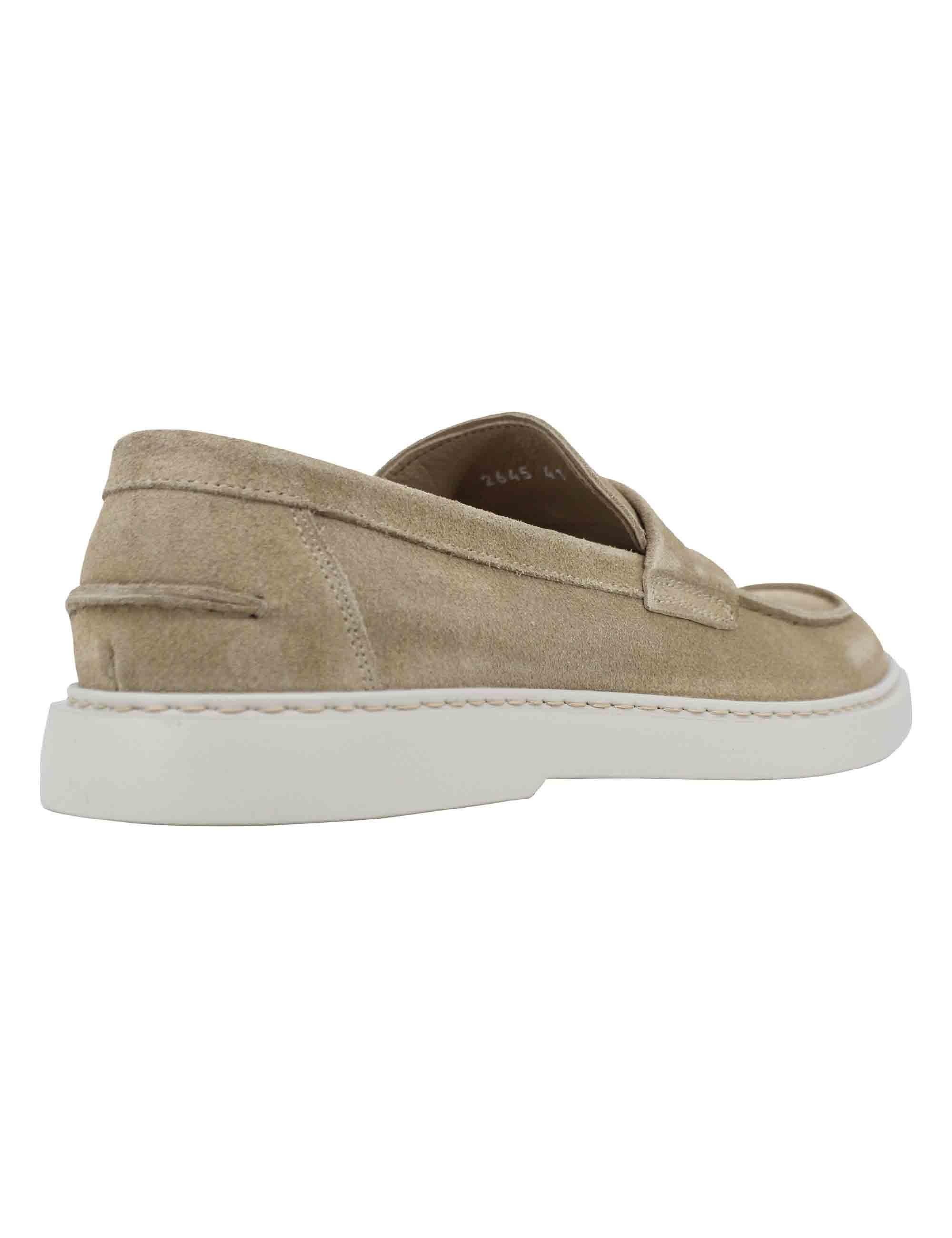 Mocassini uomo in camoscio beige con suola in gomma bianca SP2645 015 Spatarella 