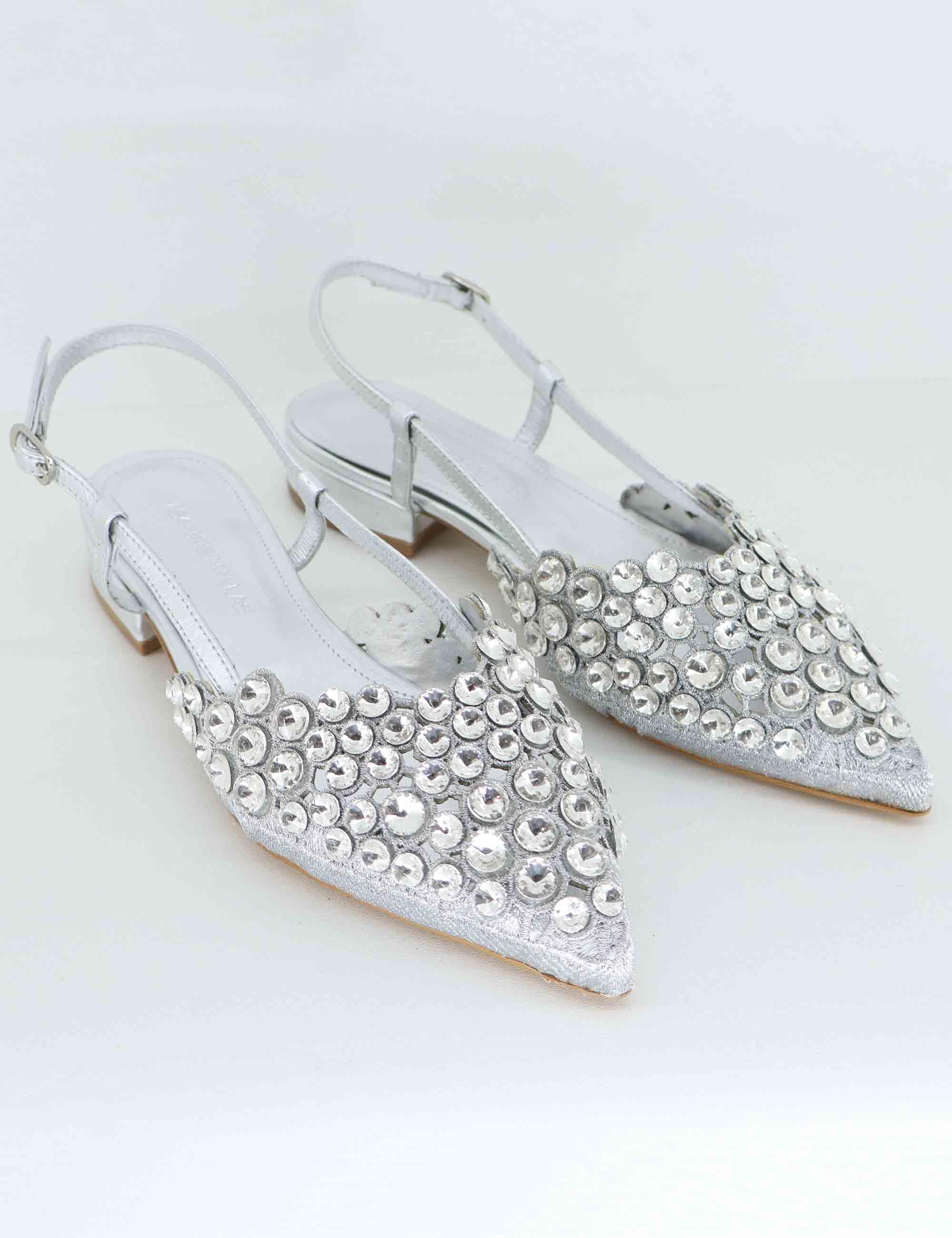Slingback donna in pelle laminata argento tacco basso U41005481689 548 S Tsakiris Mallas 