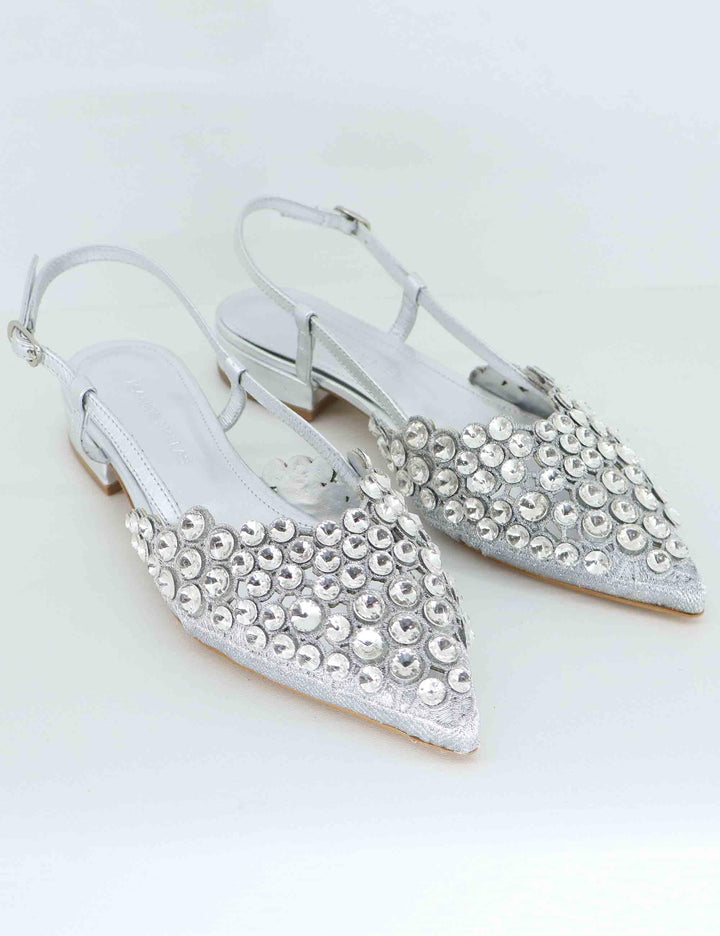 Slingback donna in pelle laminata argento tacco basso U41005481689 548 S Tsakiris Mallas 