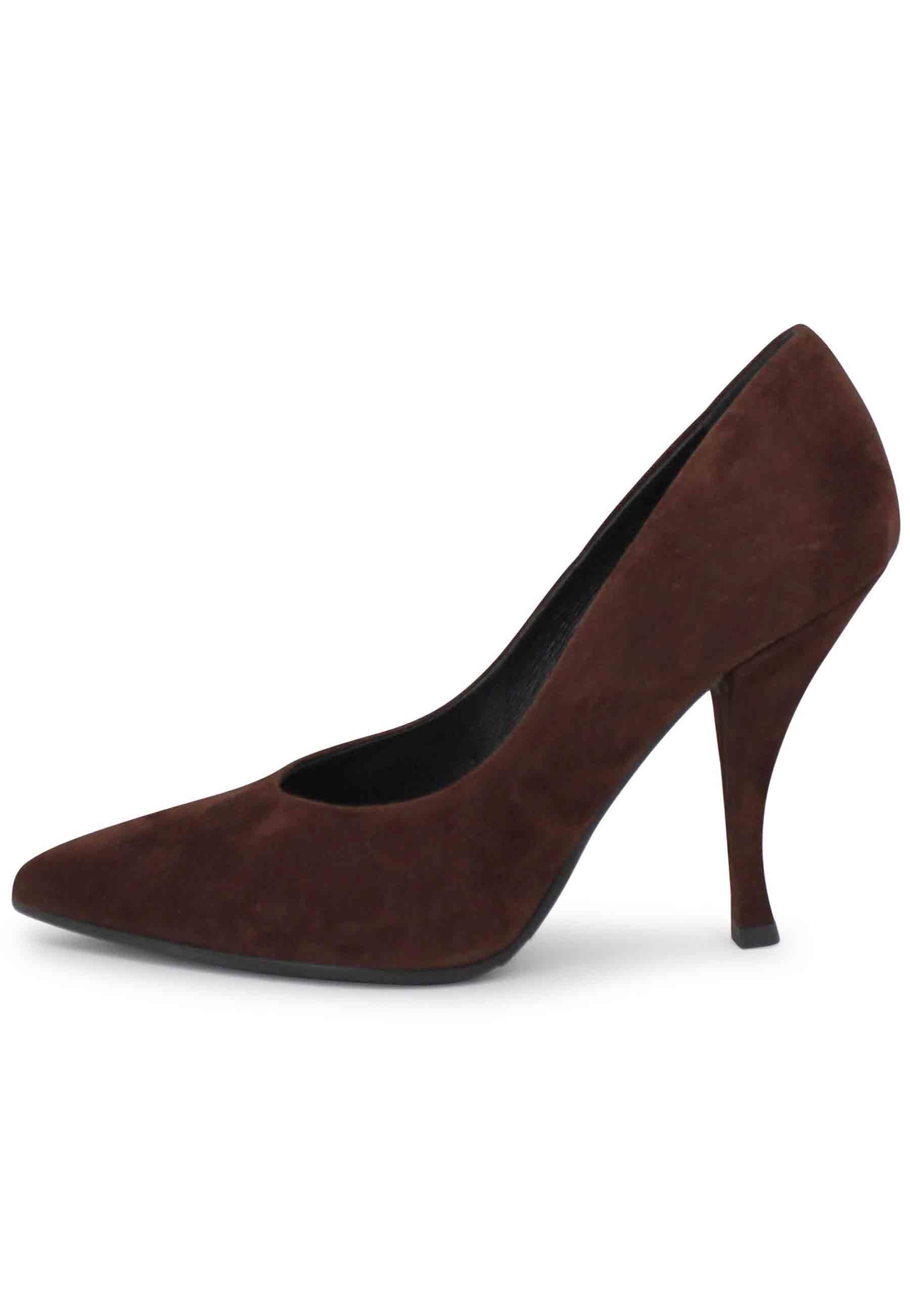 Decollete donna in camoscio marrone tacco alto SP732 013 Spatarella 