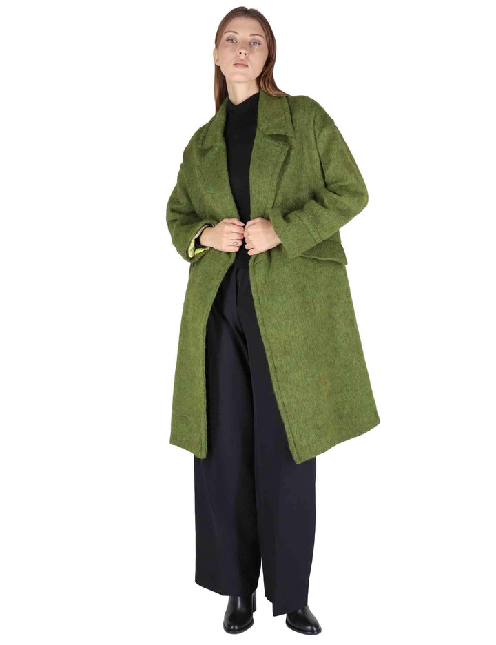 Cappotti donna doppiopetto in misto lana verde con ampio bavero JABCS0025-F1424 7013 Justmine 