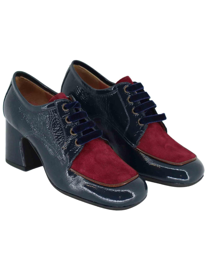 Stringate donna in pelle blu bicolore con tacco alto 5115Z 016 Les Venues 