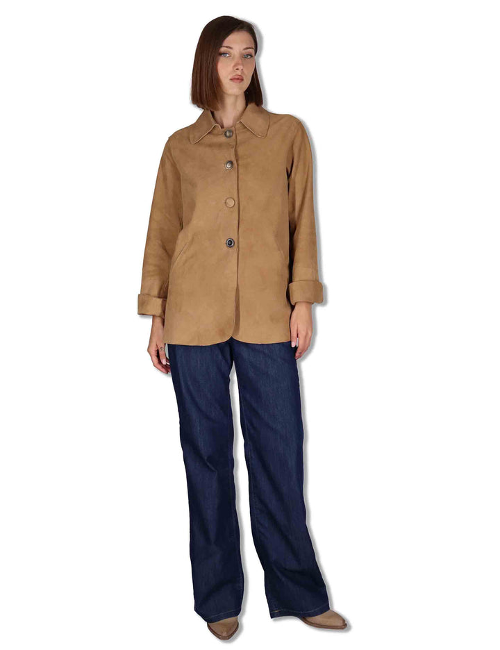Giacche donna in camoscio cammello con bottoni gioiello SP2427 013 Spatarella 