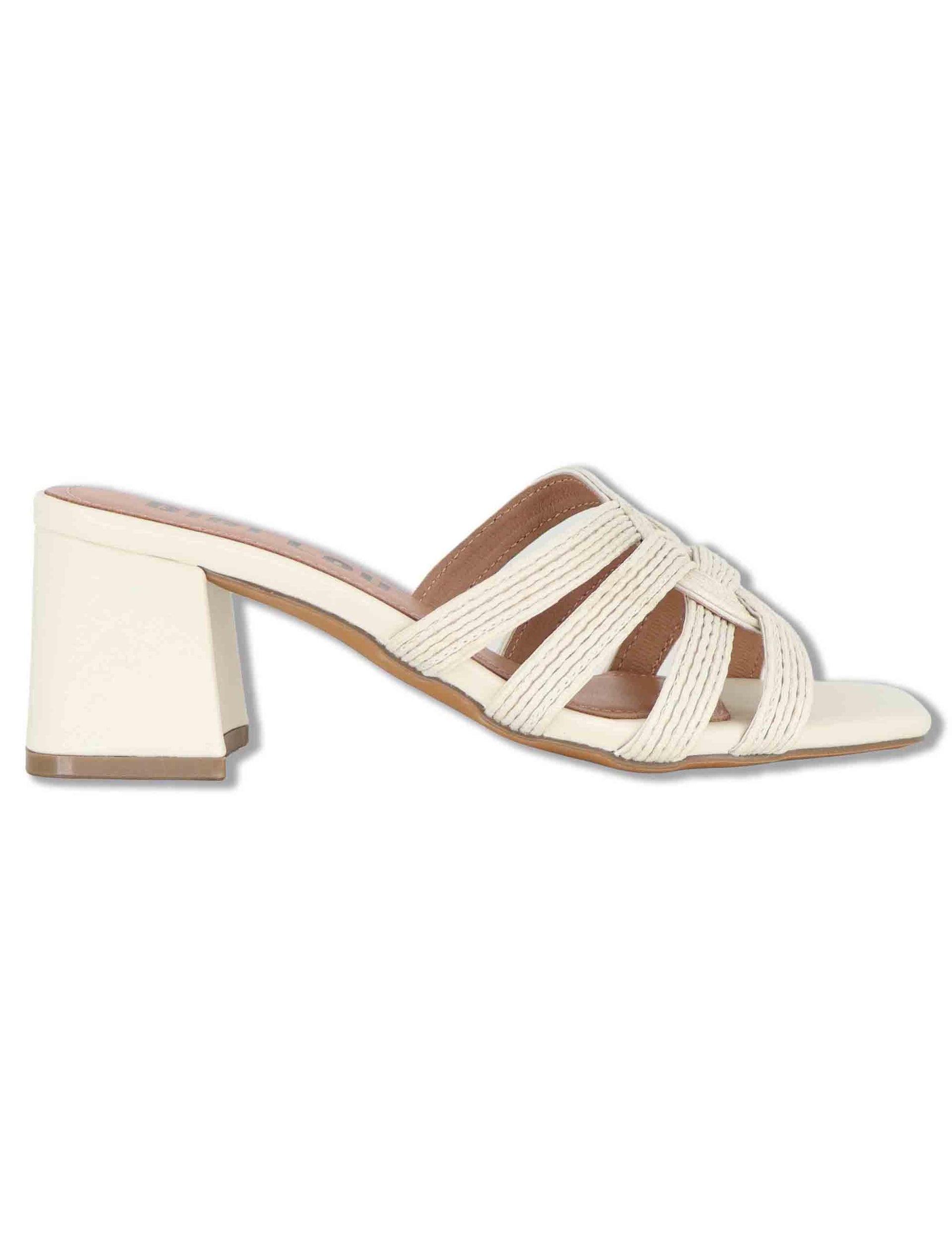 Sandali scalzati donna in pelle e tessuto off white con tacco alto Aran 878Z94HG 02-OFF WHT Bibi Lou 