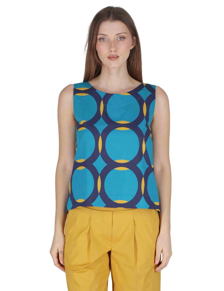 Top donna Tank Blouse in contone turchese con fantasie geometriche JABCM0001-F1380-1243 6005 Justmine 
