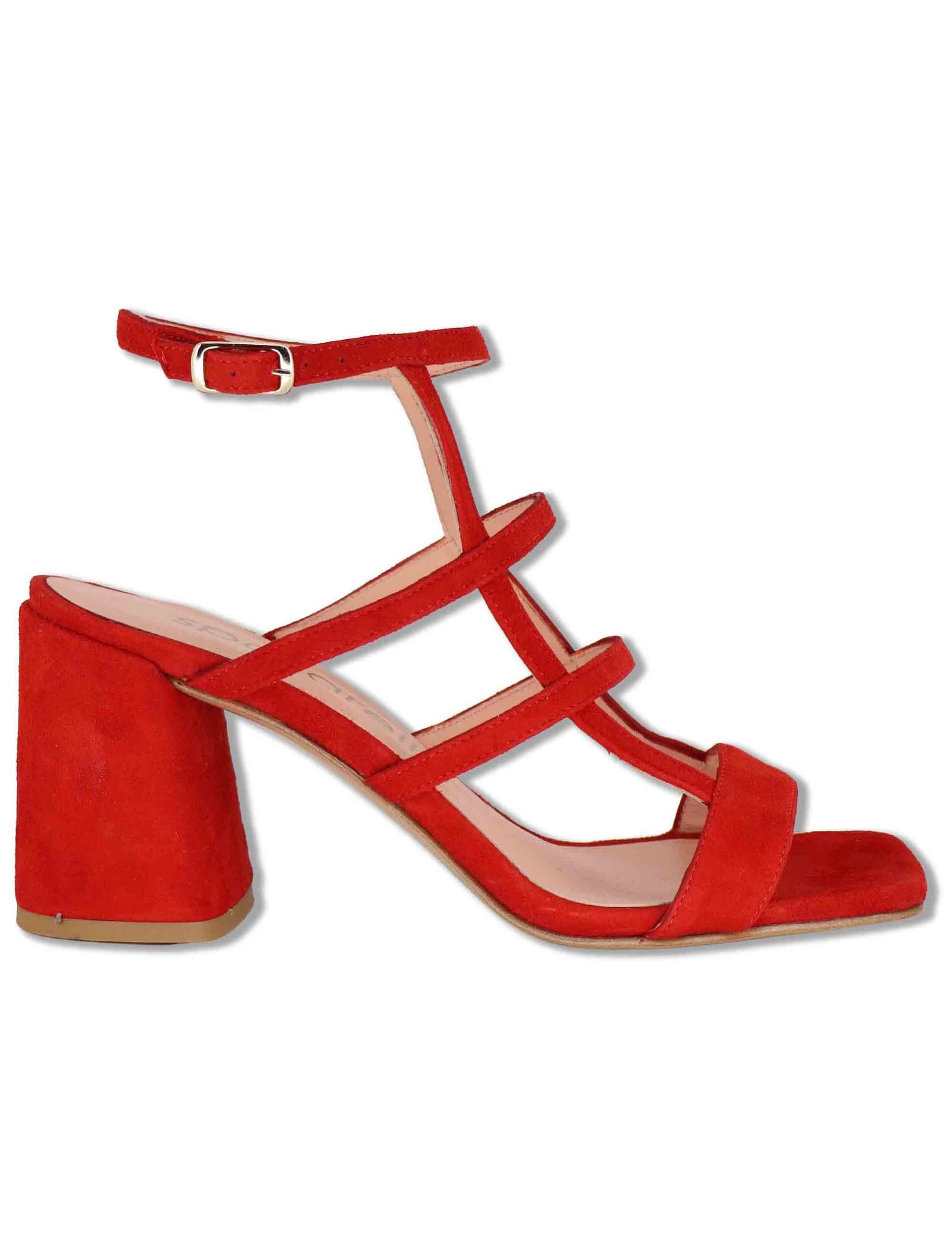 Sandali donna in camoscio rosso con tacco alto e cinturino alla caviglia SP2523 088 Spatarella 