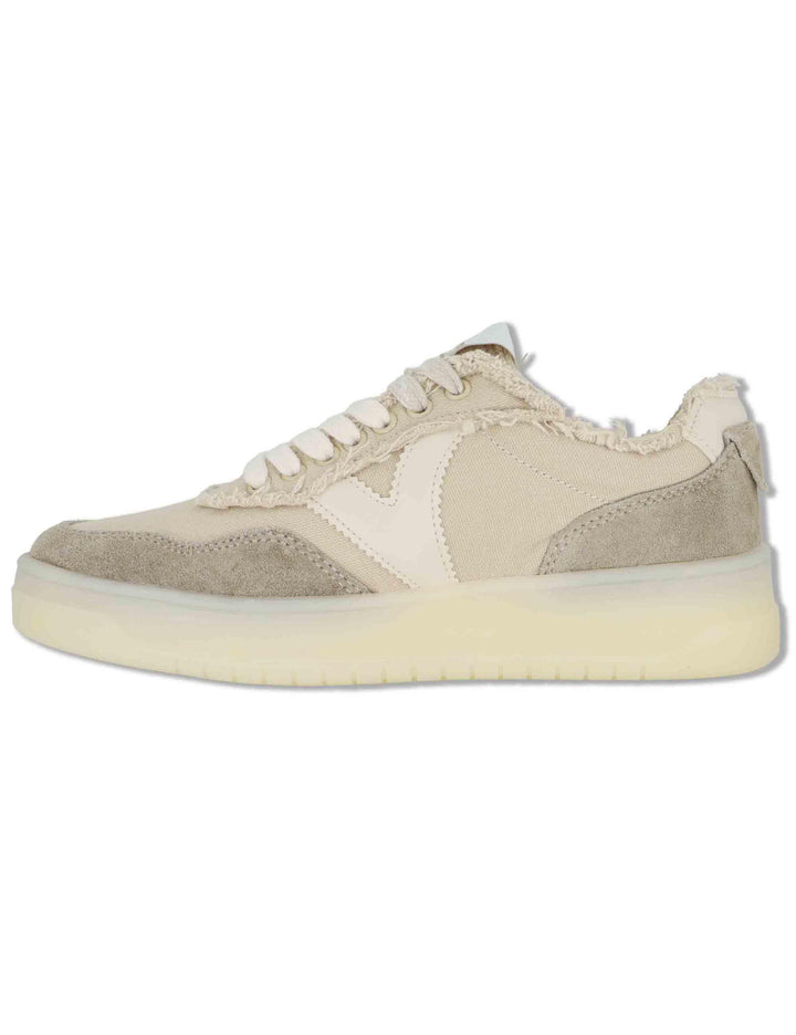 Sneakers donna Seul in tessuto e pelle beige con suola alta 1257146 80_Beige Victoria 