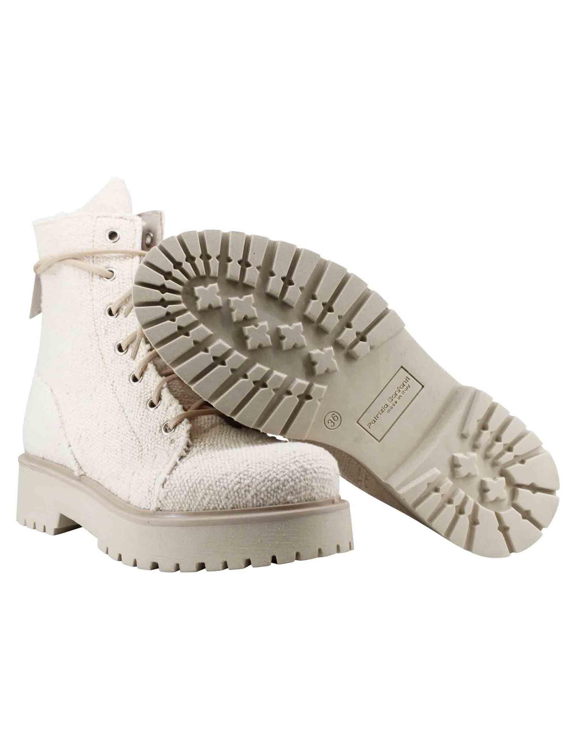 Stivaletti anfibi donna in tessuto beige con zip posteriore HARU 009 Patrizia Bonfanti 