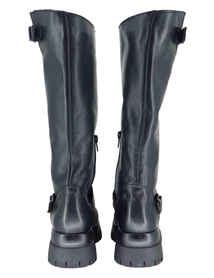 Stivali donna in pelle nera con doppi cinturini e suola carrarmato SP1000ST 001 Spatarella 