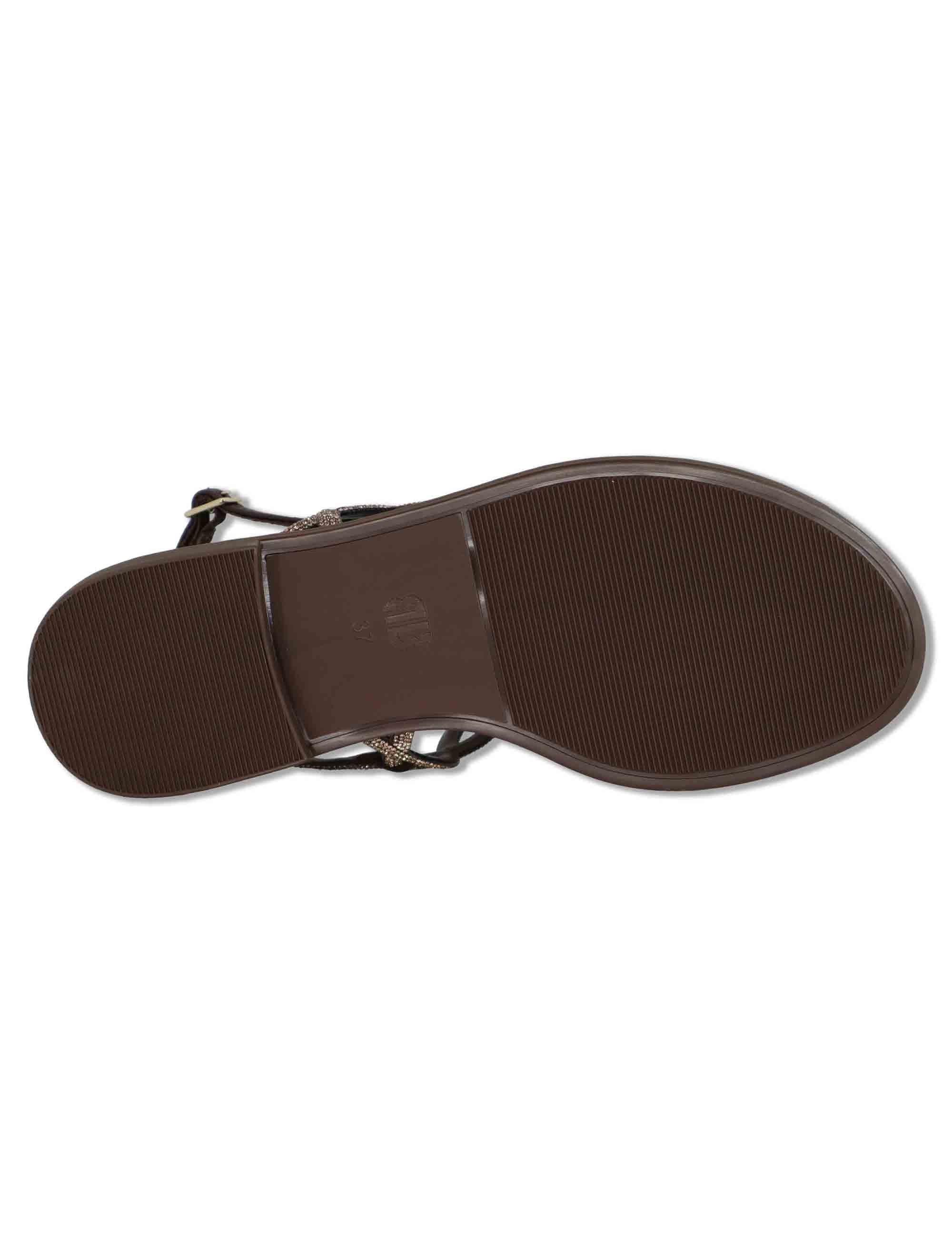 Sandali flat donna in pelle e strass oro con cinturino regolabile Illion 888Z00HG 90-MARRON Bibi Lou 