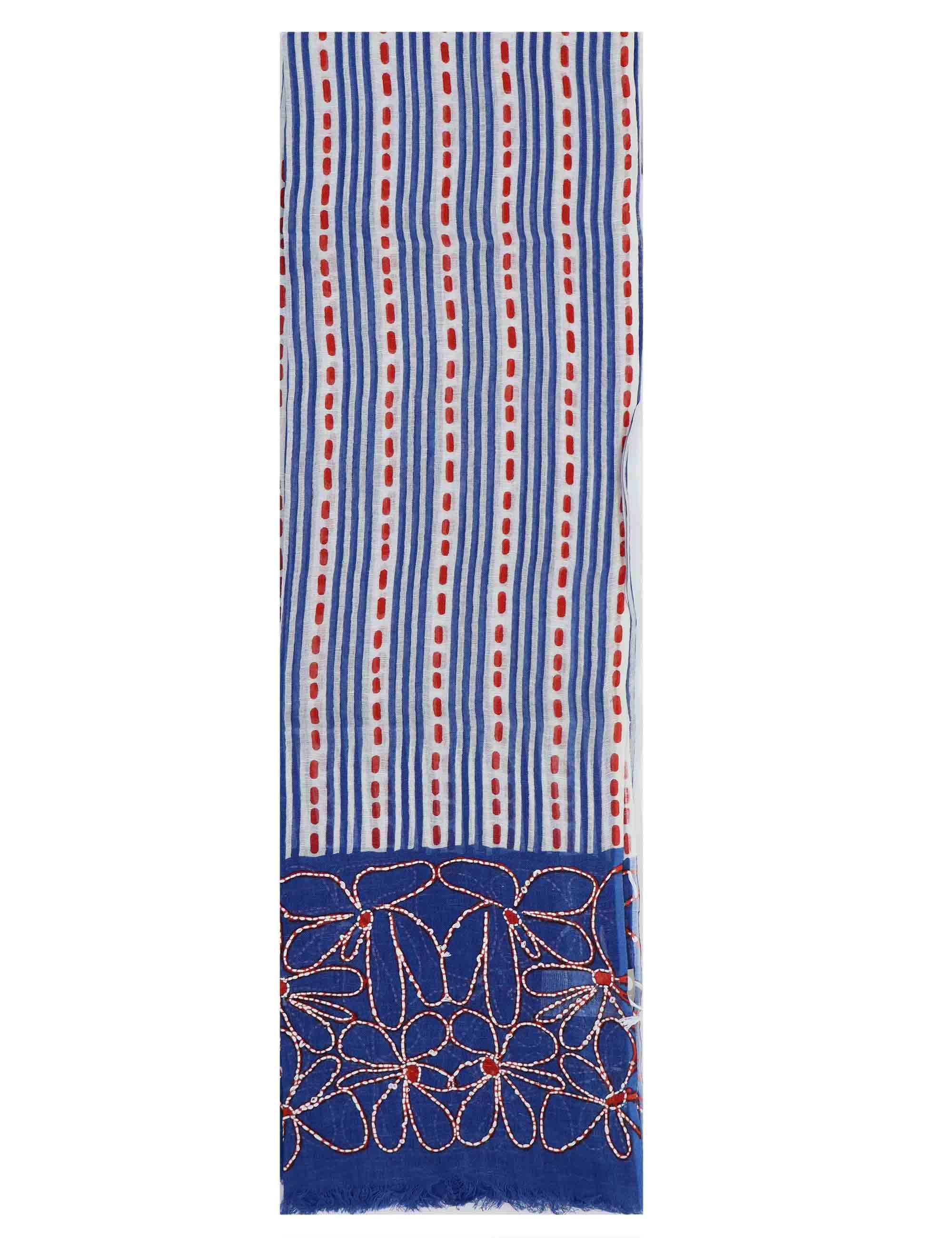 Stole maxi donna in misto lino a righe blu con pois Righe 60260017 0035 Pyaar 