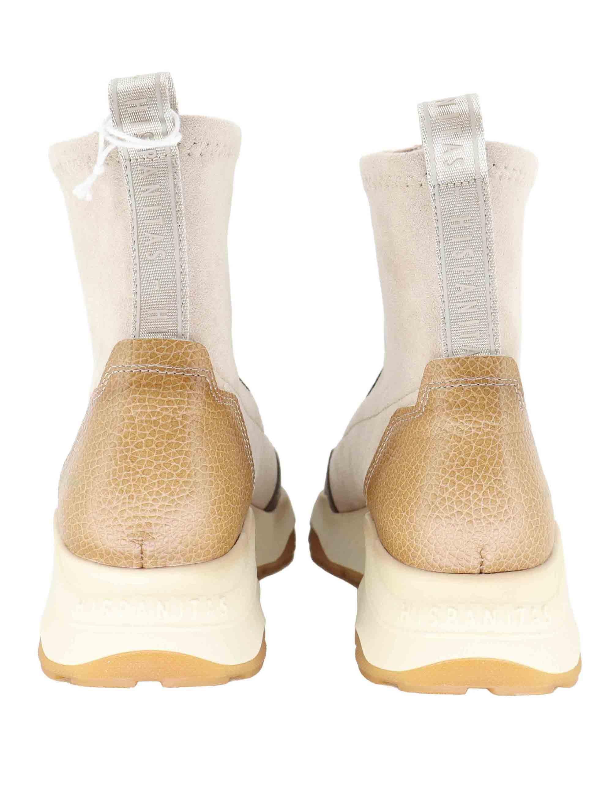 Sneakers donna in pelle e tessuto grigio con suola alta in gomma CHI254321 C003 Hispanitas 