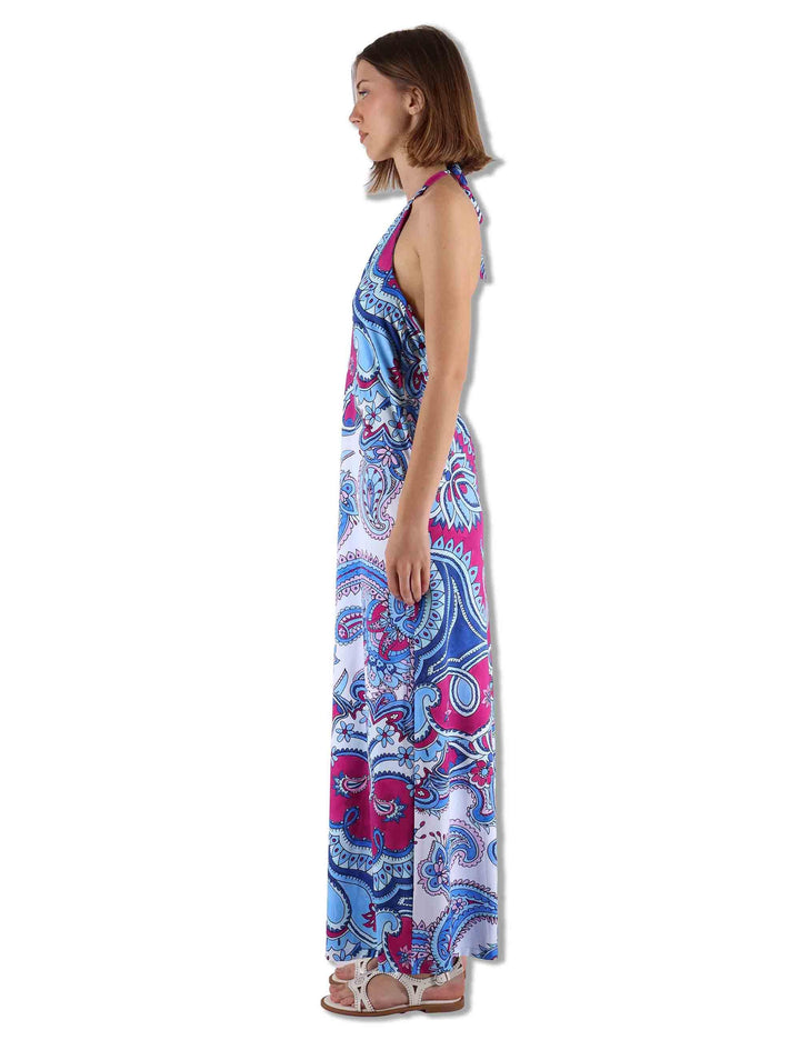 Abiti donna Hippie Lotus in tessuto stampato azzurro e blu senza maniche JF671170671 A8184 Maliparmi 