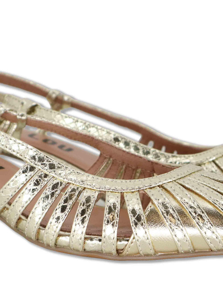 Decollete donna slingback in pelle laminata oro tacco basso Zin 774Z94HG 04-ORO Bibi Lou 